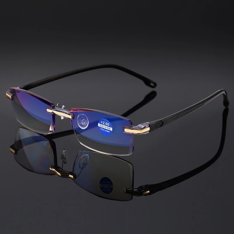 Rimless Reading Glasses Bifocal Far Near Anti Blue Light Magnification