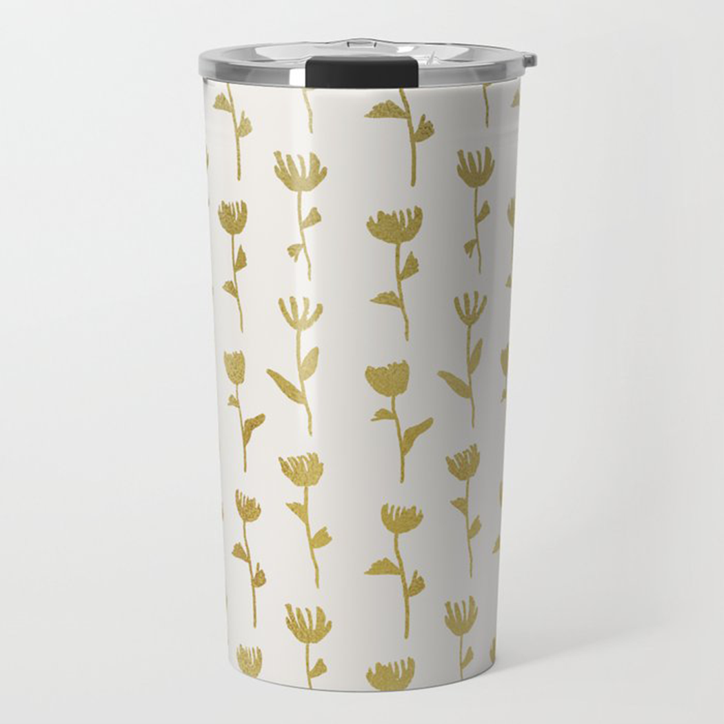 Gold Flower Travel Coffee Mug