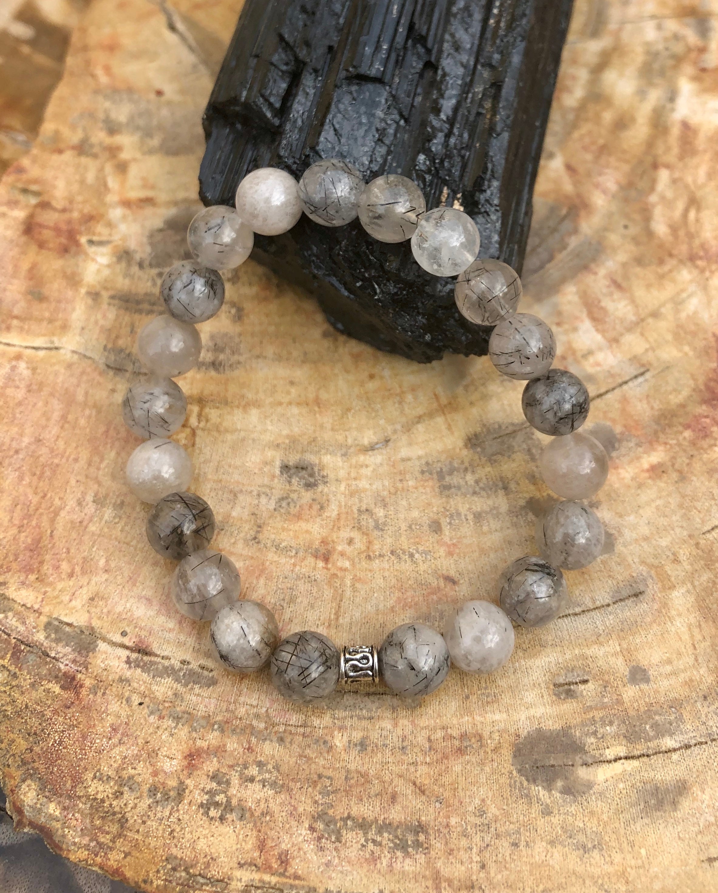 Black Tourmaline Quartz Stretch Bracelet! Natural Crystals & Handmade