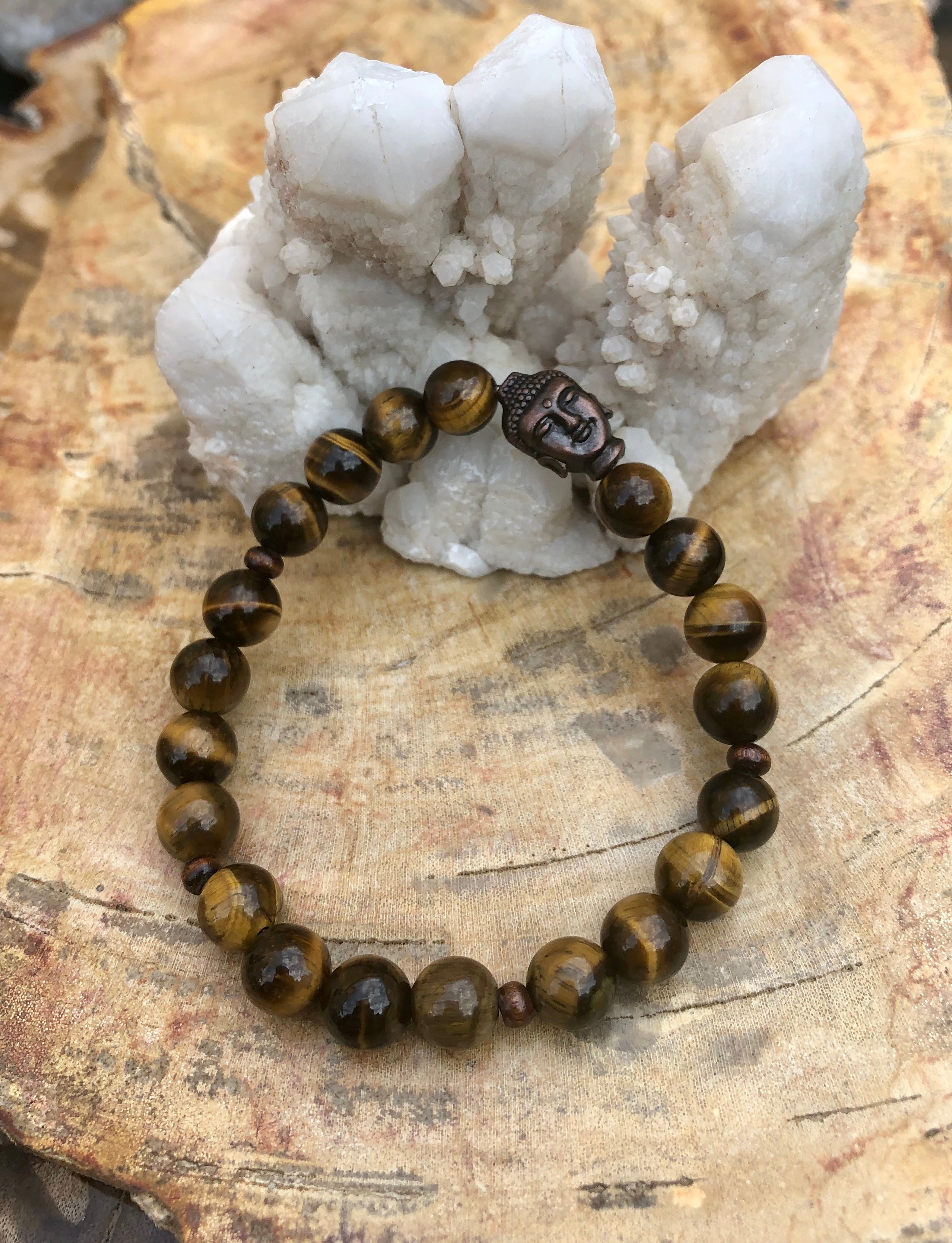 Tiger Eye & Buddha Gemstone Bracelet! Natural Gemstones