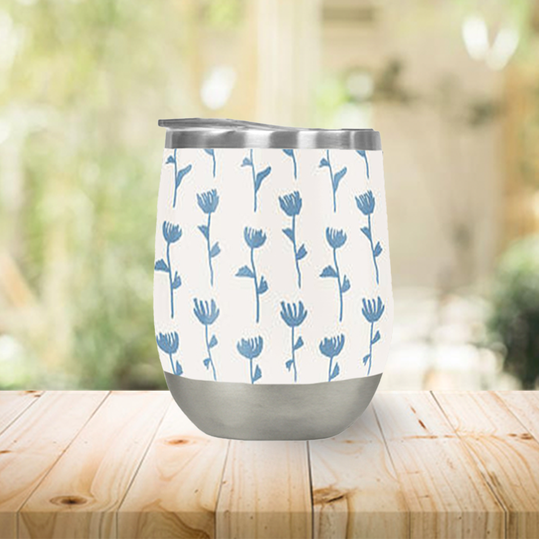 Light Blue Flower Wine Tumbler