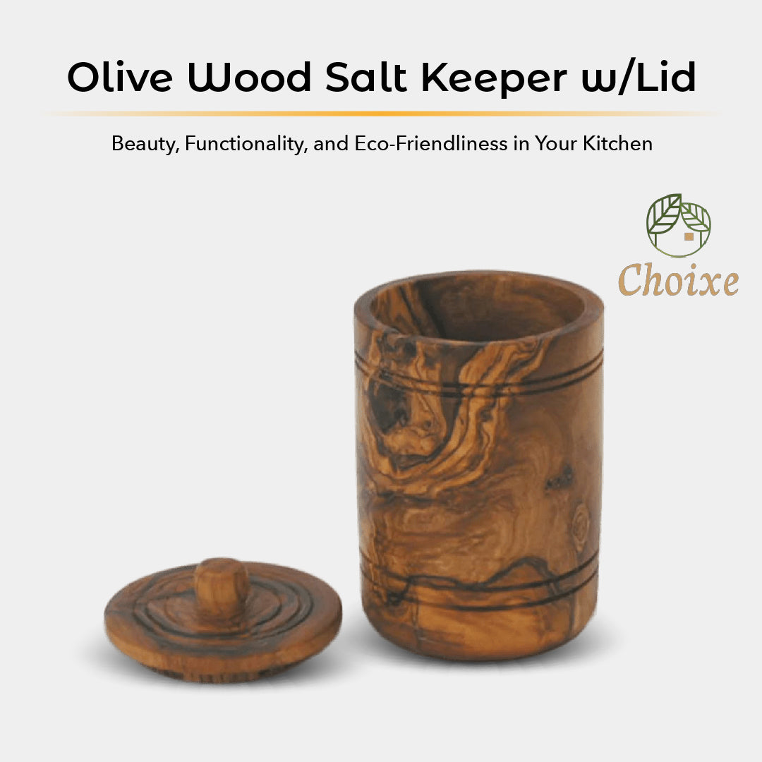 Olive Wood Salt Keeper w/Lid