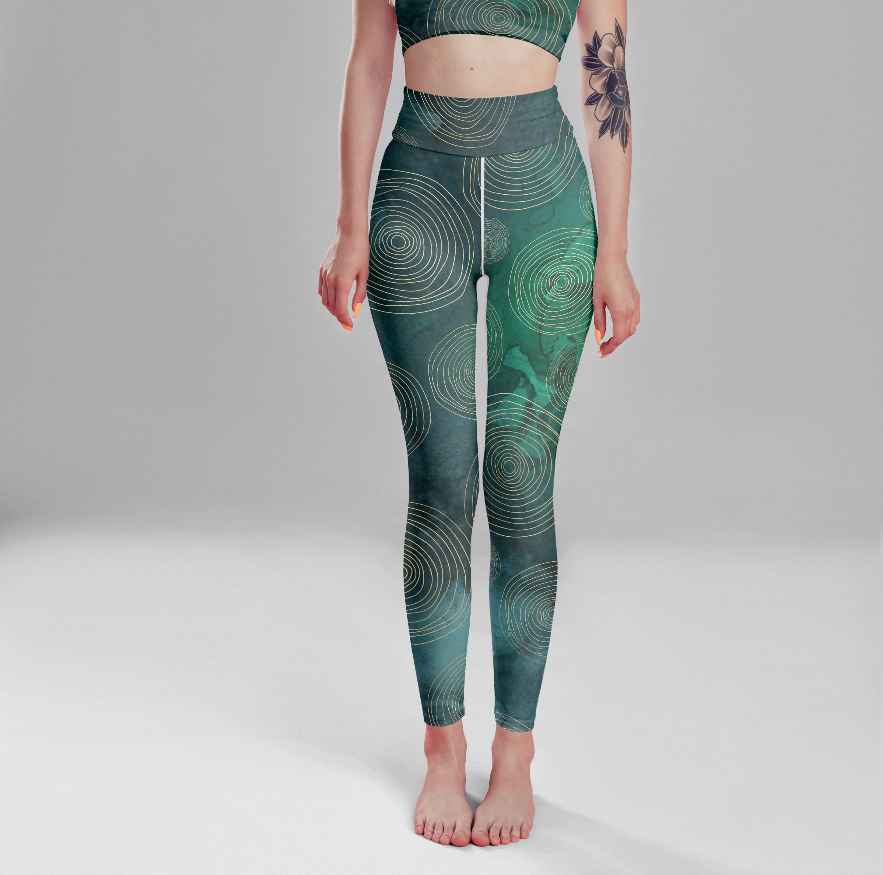 High Waist Green Bohemian Leggings