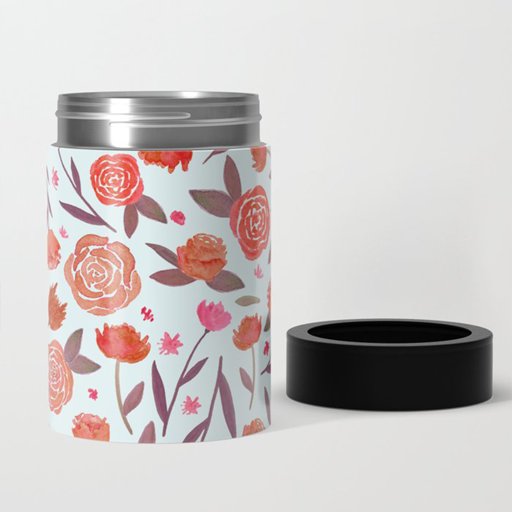 Red Floral Can Cooler/Koozie