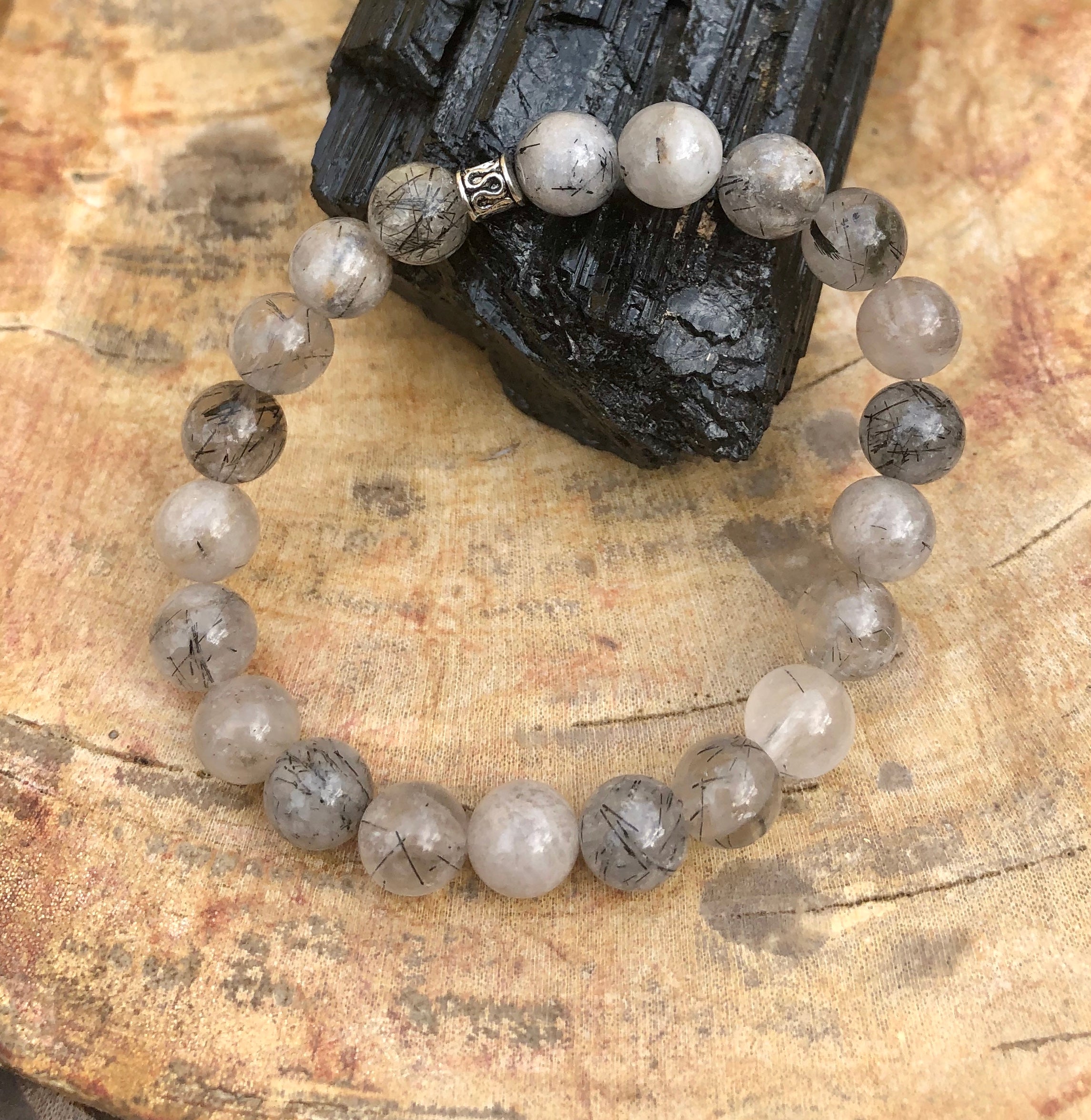 Black Tourmaline Quartz Stretch Bracelet! Natural Crystals & Handmade