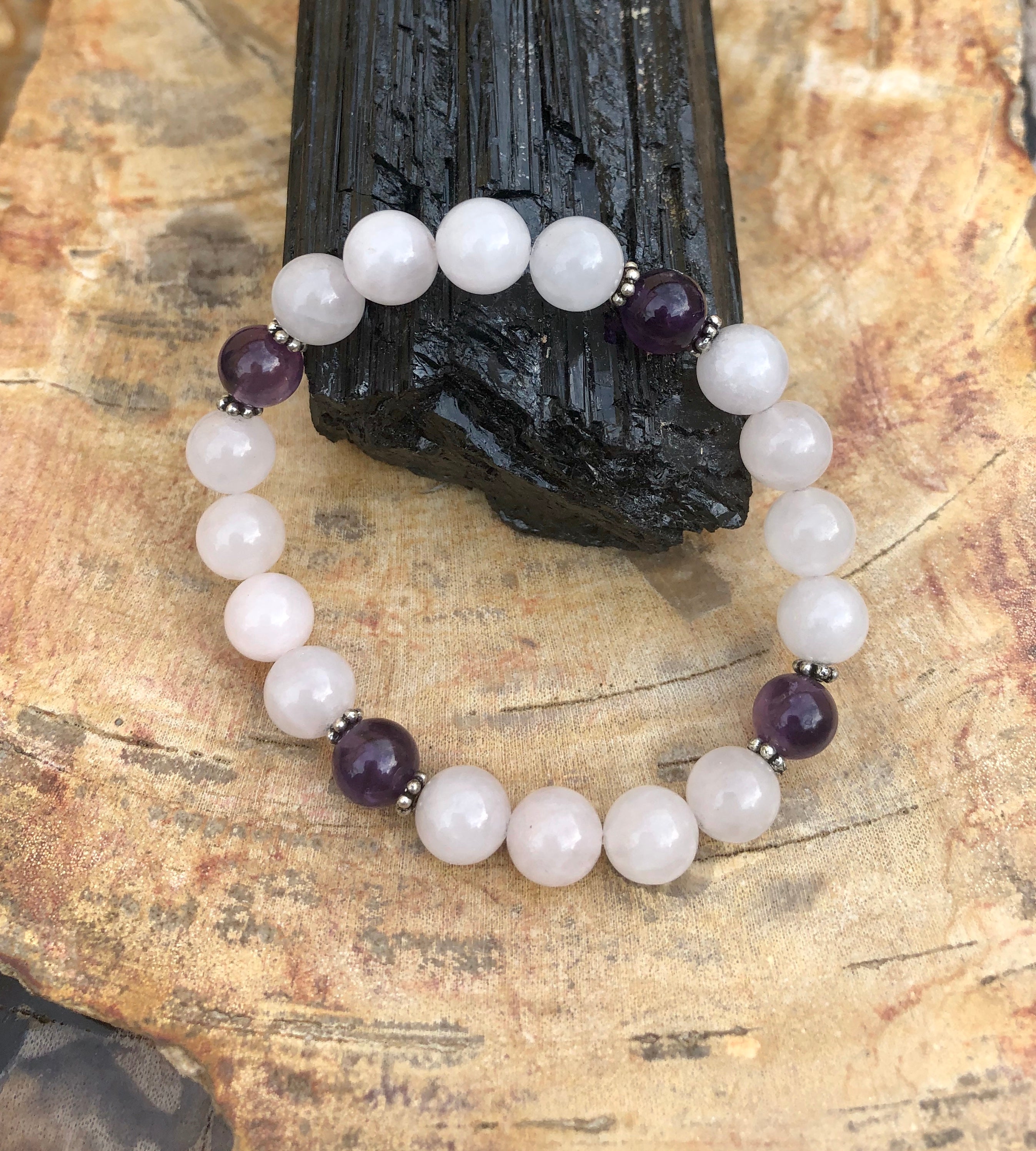 Rose Quartz & Amethyst Stretch Bracelet! Genuine Crystals!