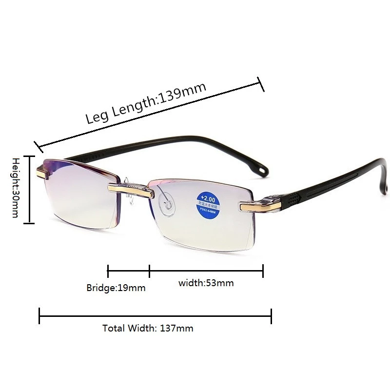 Rimless Reading Glasses Bifocal Far Near Anti Blue Light Magnification