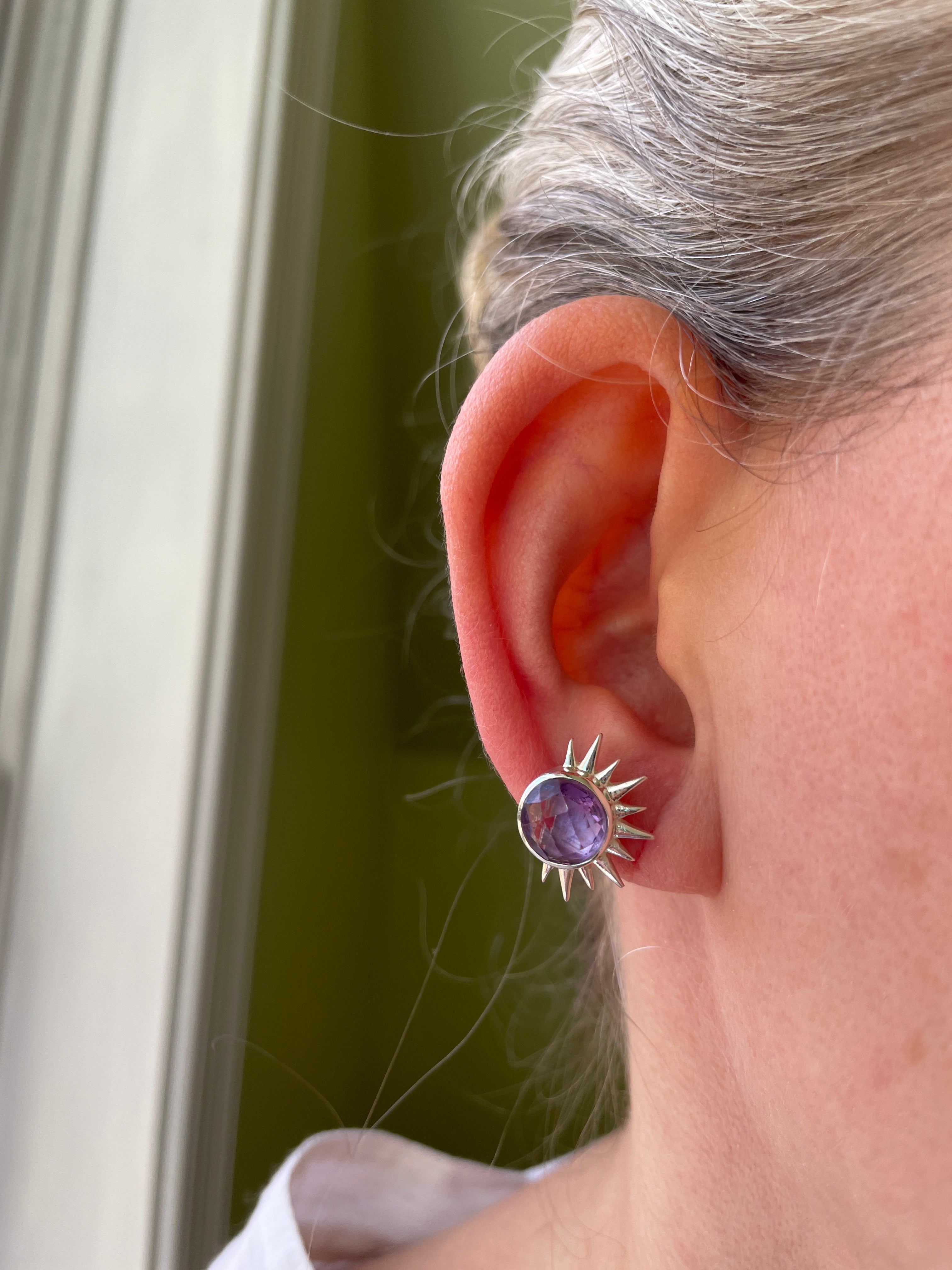 Amethyst Sterling Silver Sun Point Earrings