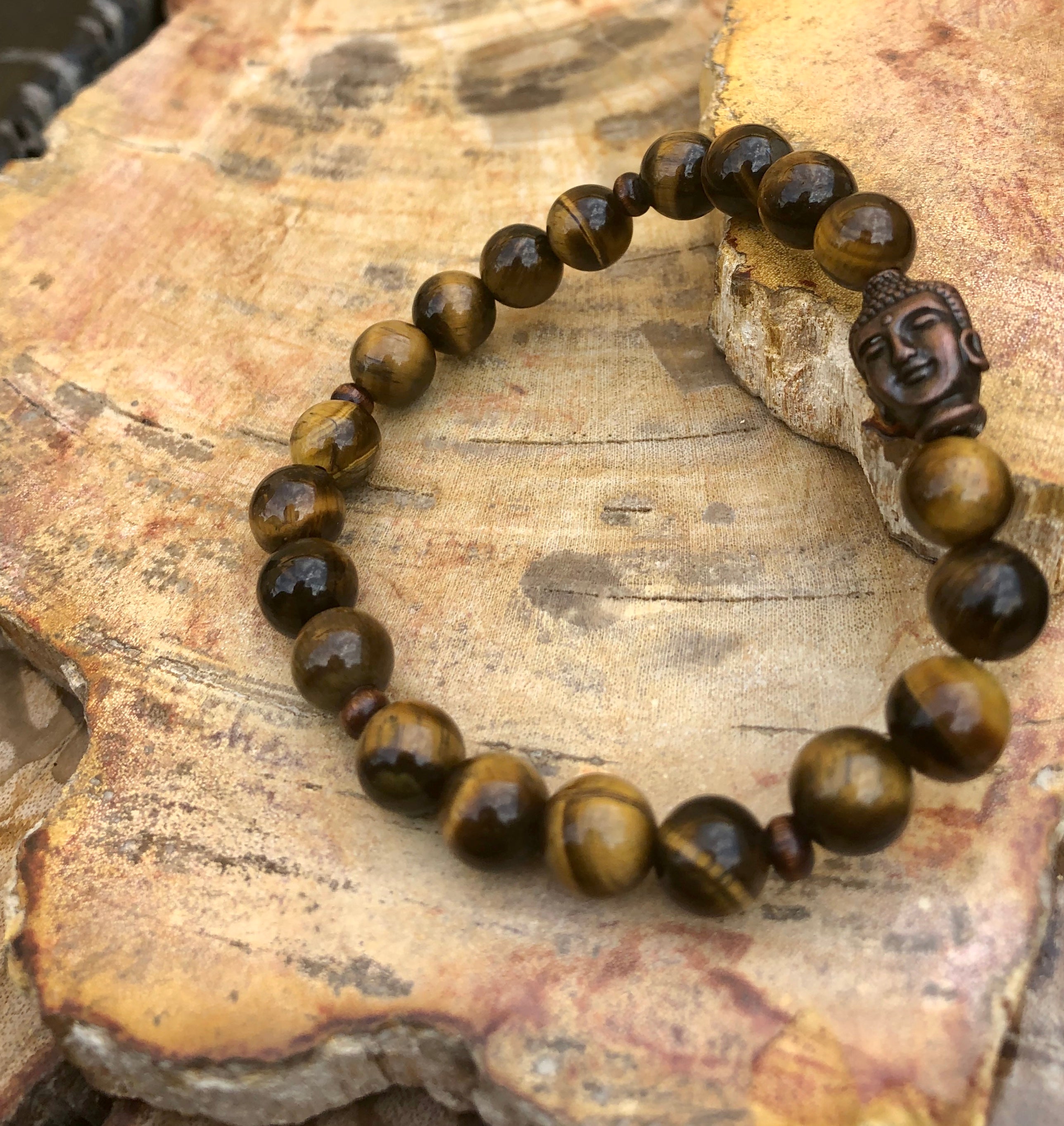 Tiger Eye & Buddha Gemstone Bracelet! Natural Gemstones