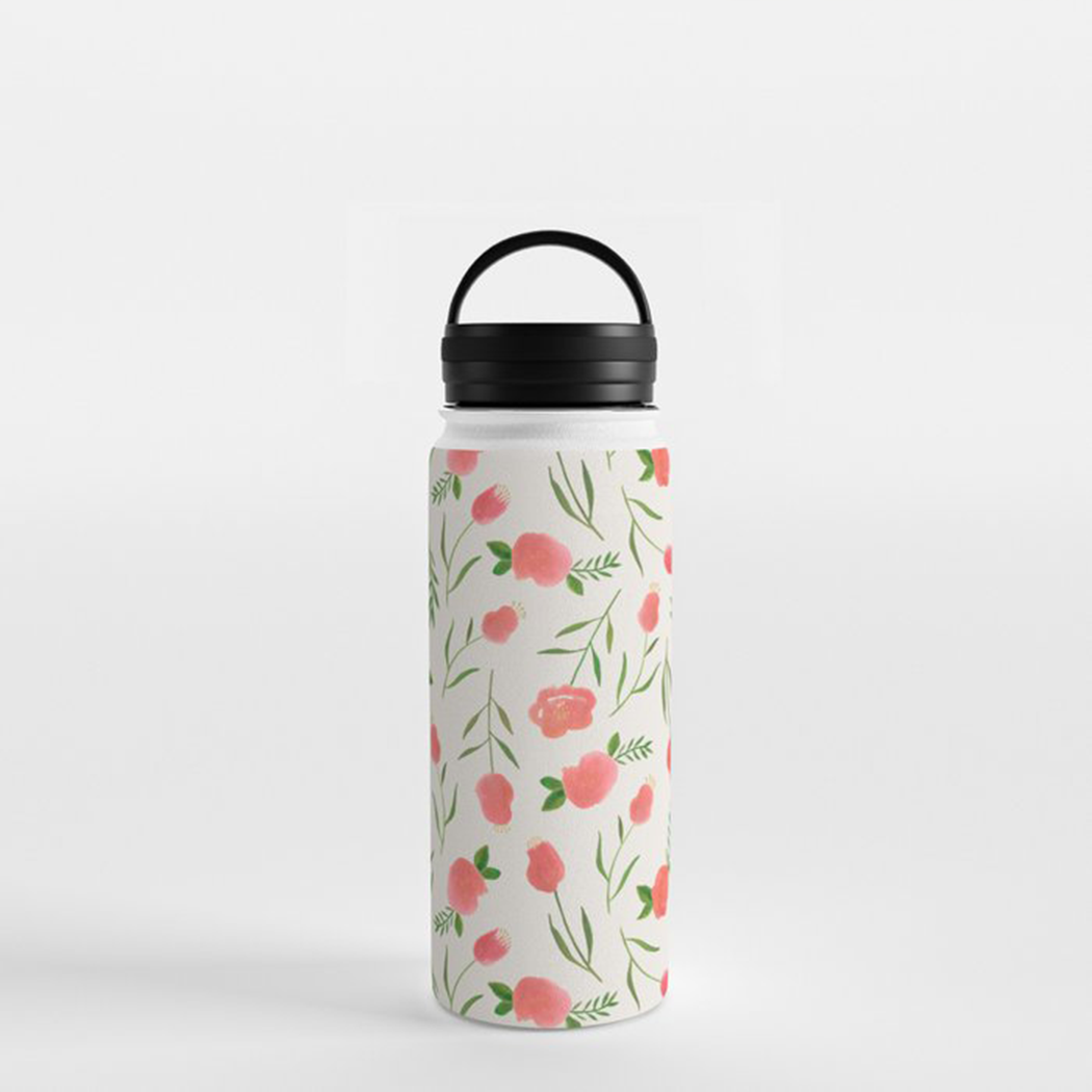 Spring Watercolor Handle Lid Water Bottle