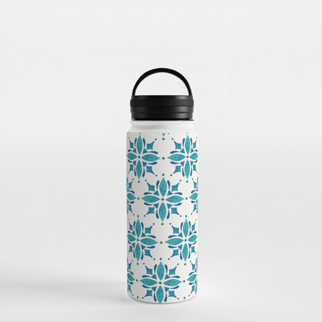 Teal Watercolor Handle Lid Water Bottle