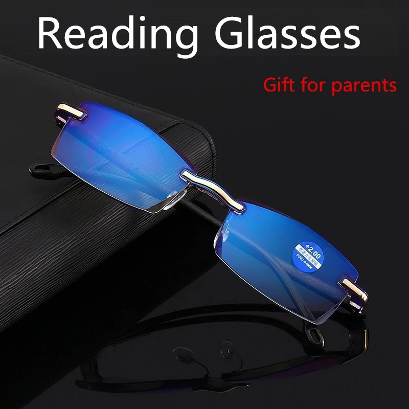 Rimless Reading Glasses Bifocal Far Near Anti Blue Light Magnification