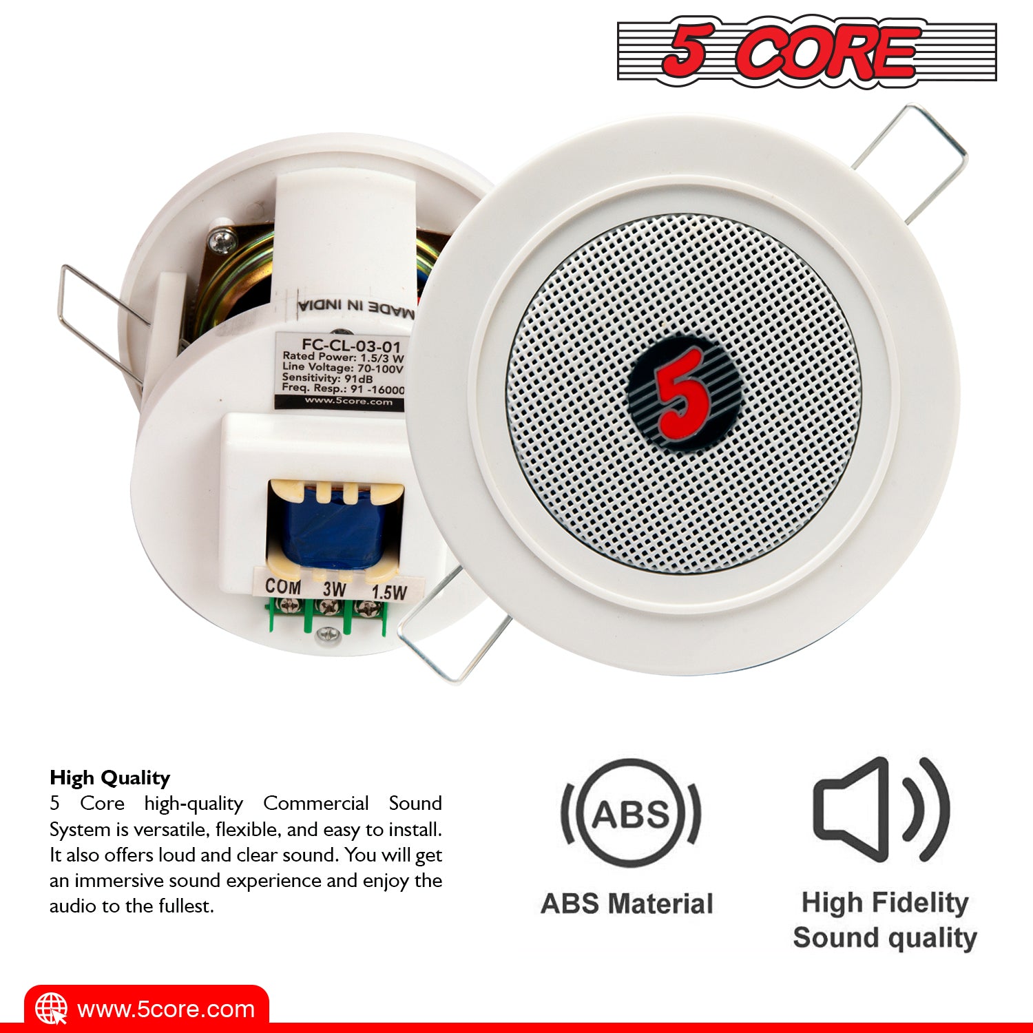 5 Core Premium 3 inch Ceiling Speaker Outdoor Speaker Wired Waterproof