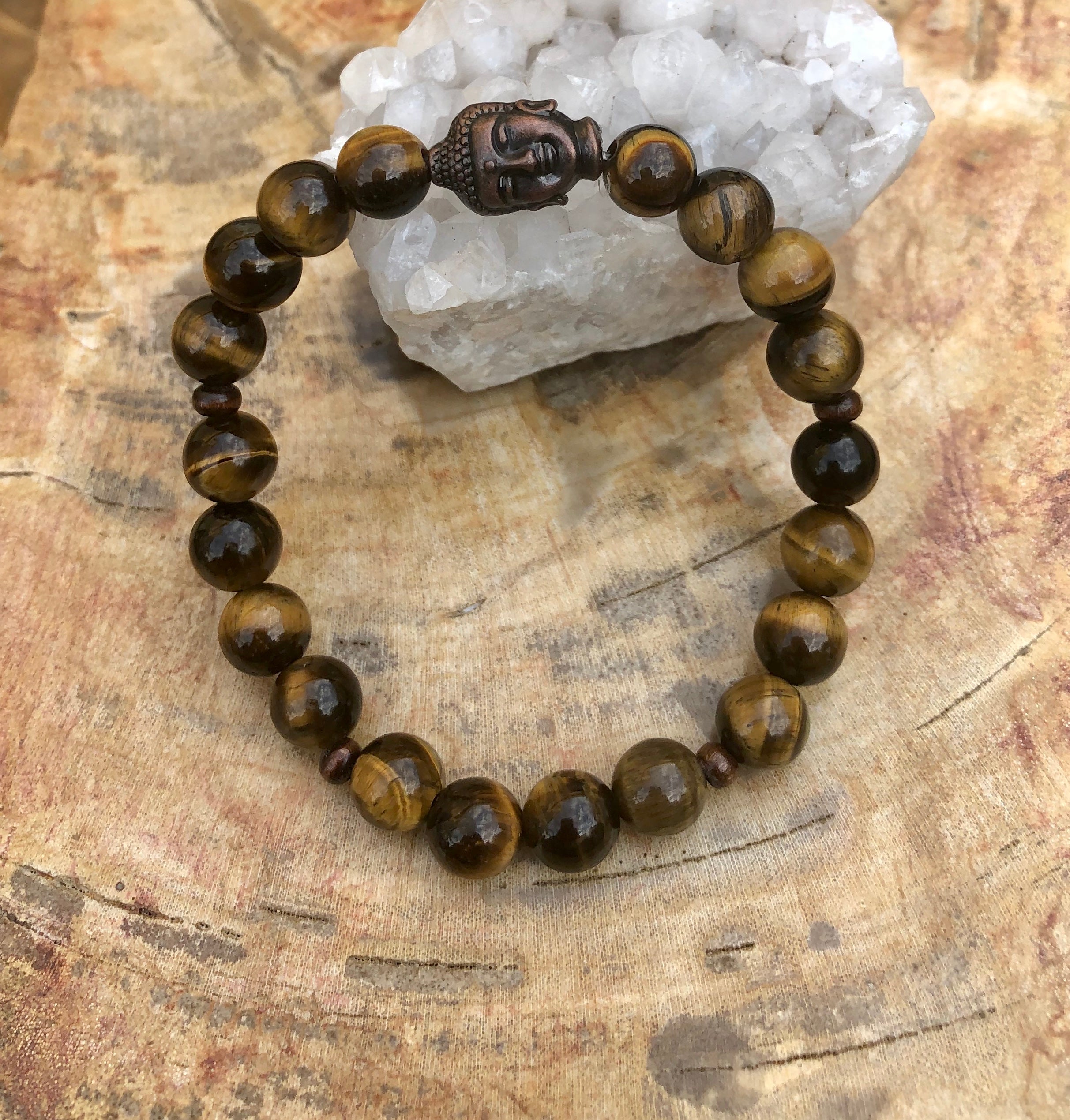 Tiger Eye & Buddha Gemstone Bracelet! Natural Gemstones