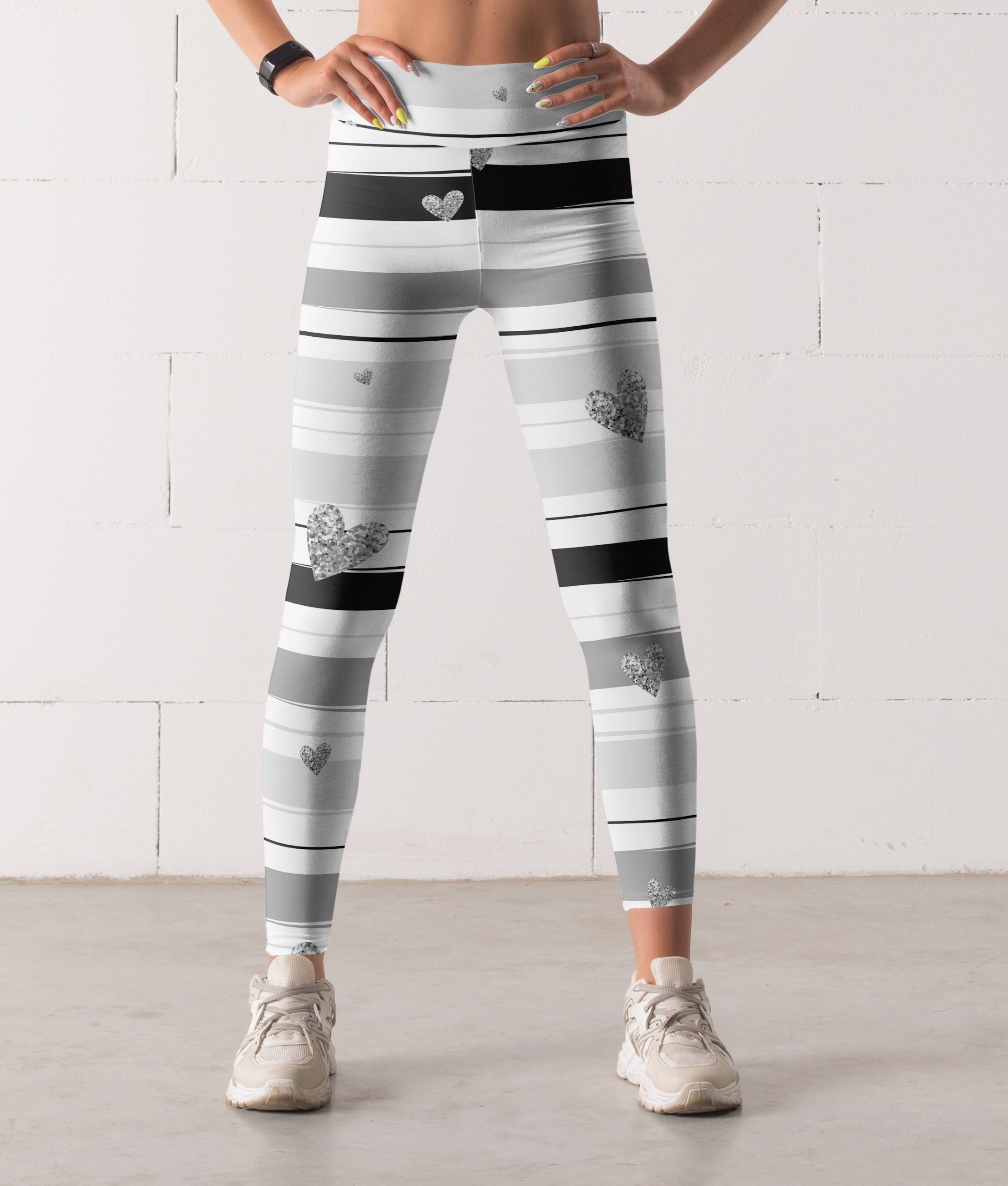 Julia Silver Stripe and Glitter Heart Leggings