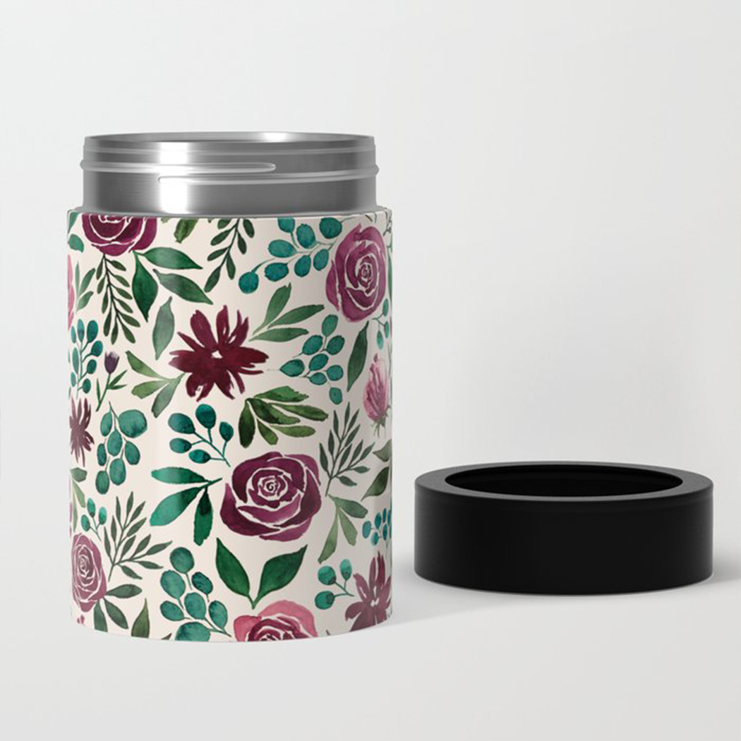 Deep Magenta Floral Eucalyptus Can Cooler/Koozie