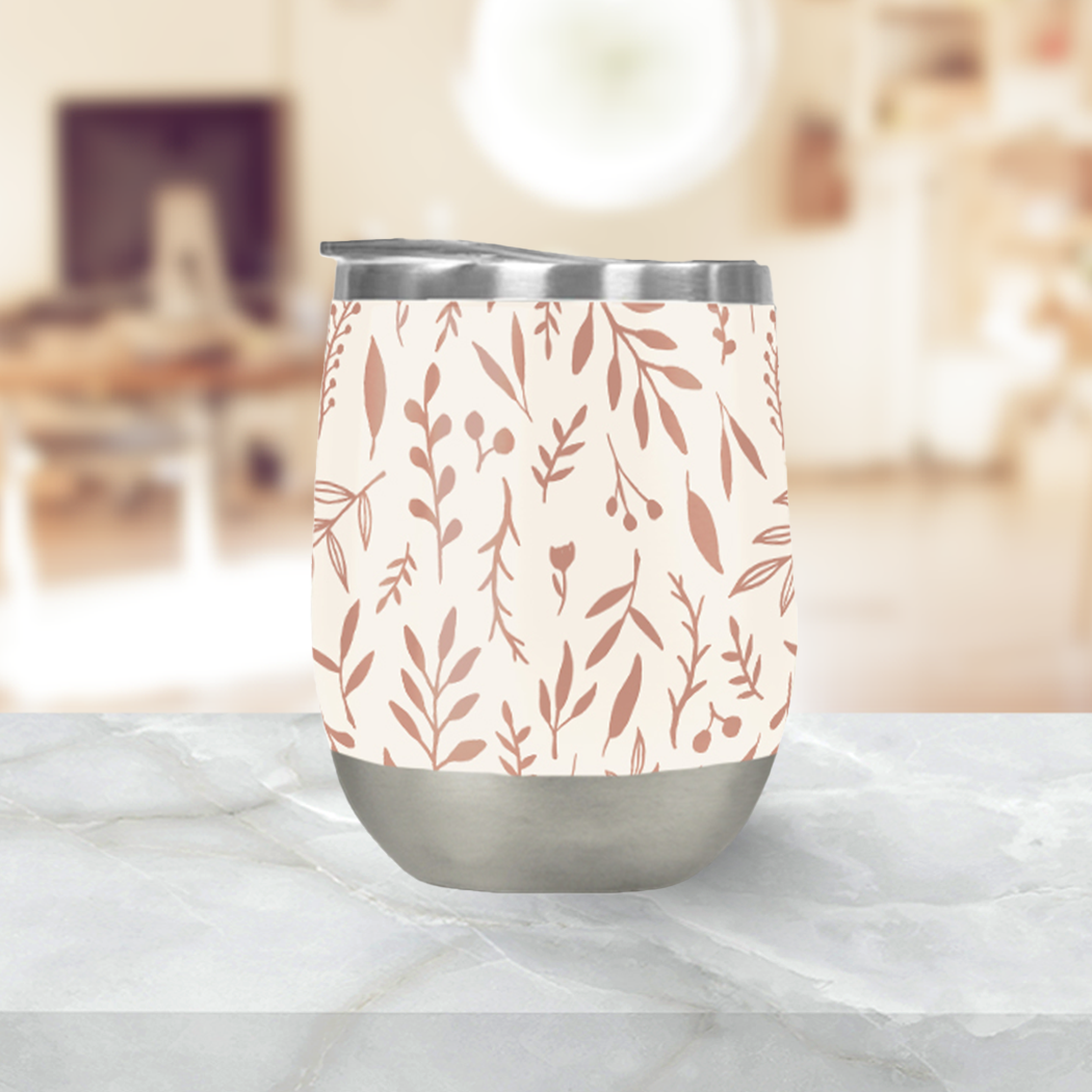 Pink Falling Leaves Wine Tumbler