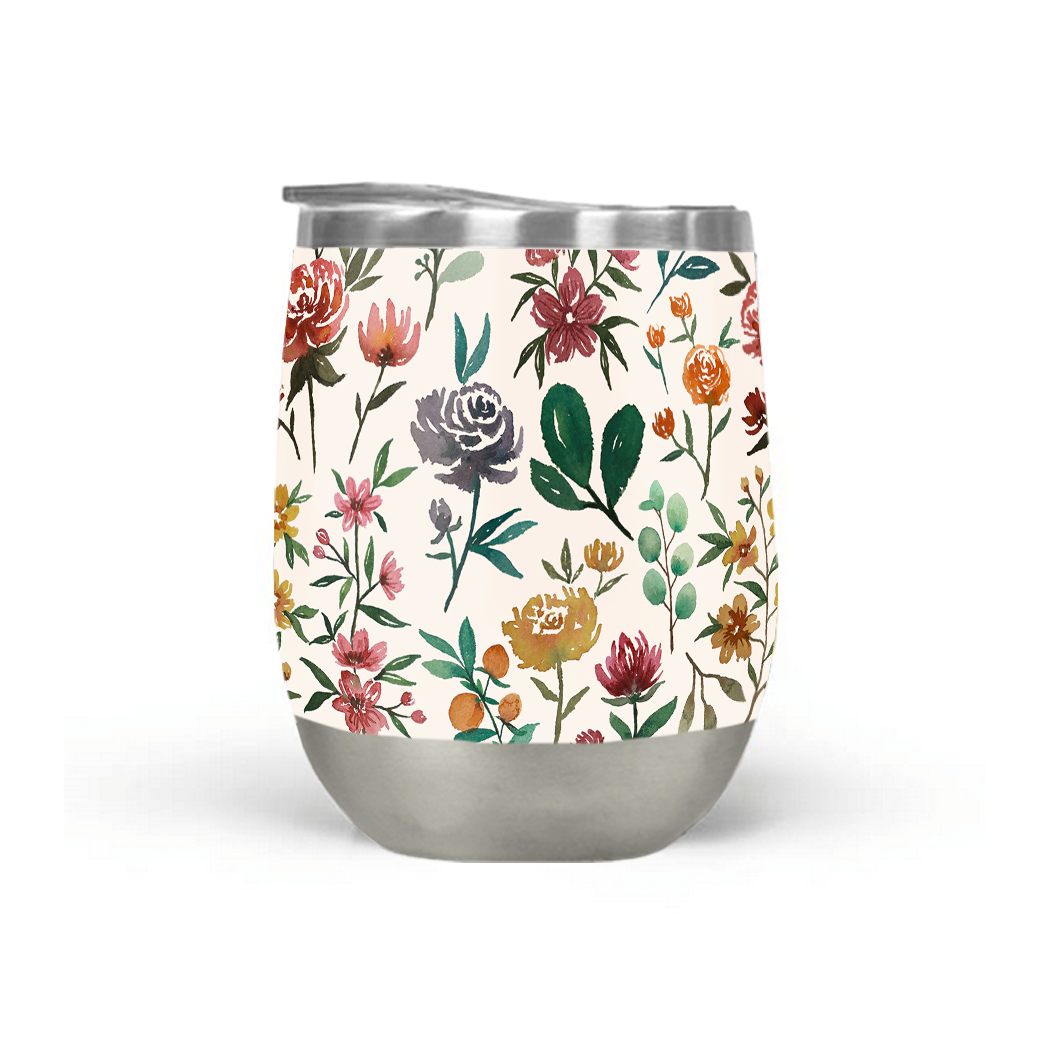 Colorful Watercolor Flowers Stemless Wine Tumbler