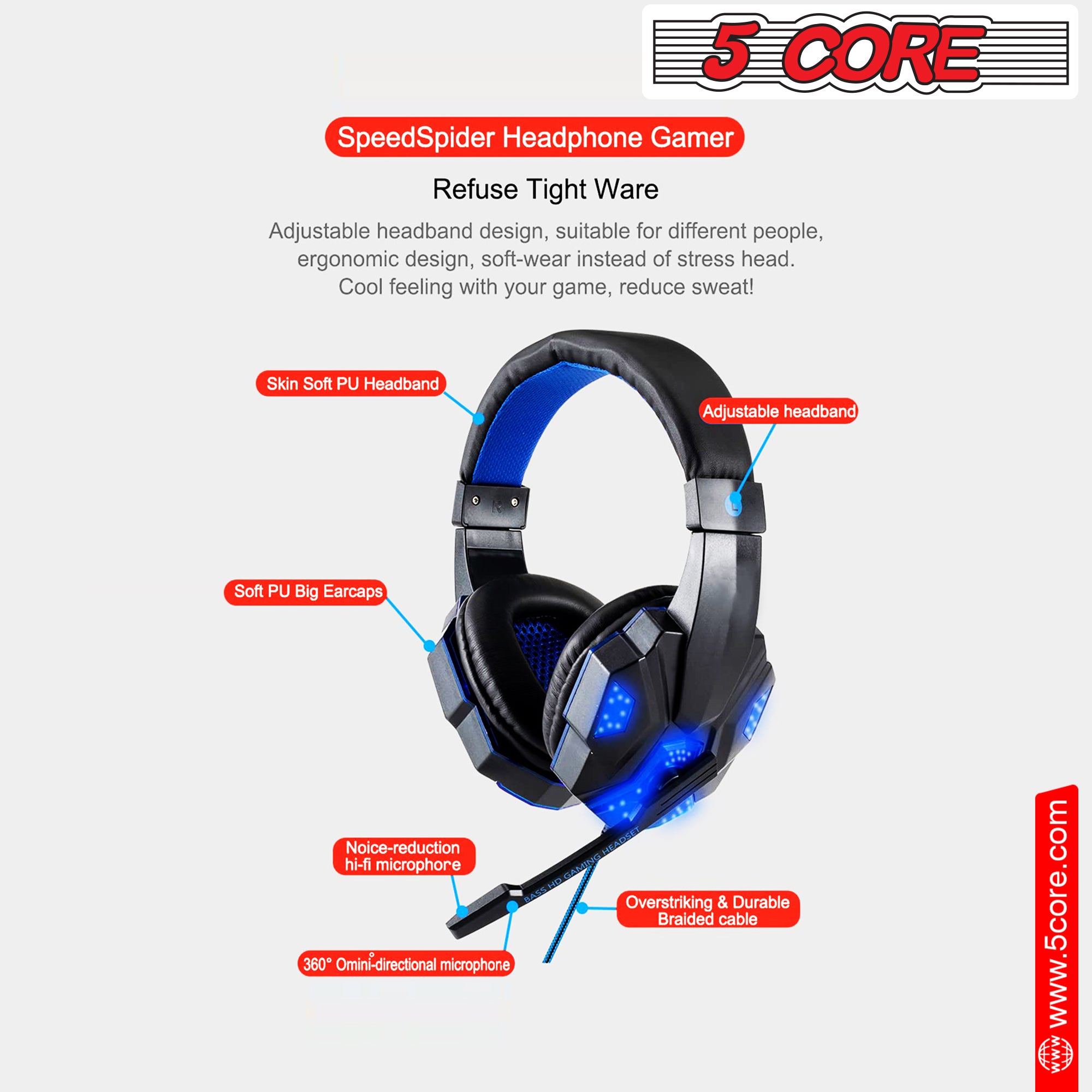 5 CORE Gaming Headset for PS4 PC One PS5 Console Controller, Noise