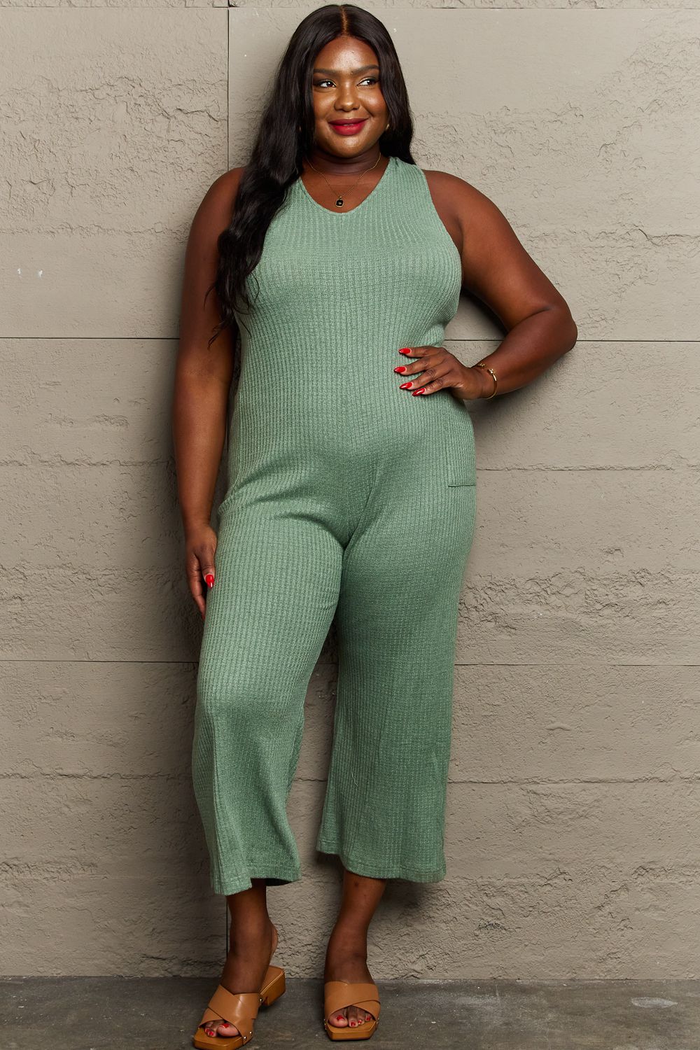 Don't Get It Twisted Full Size Rib Knit Women's Jumpsuit