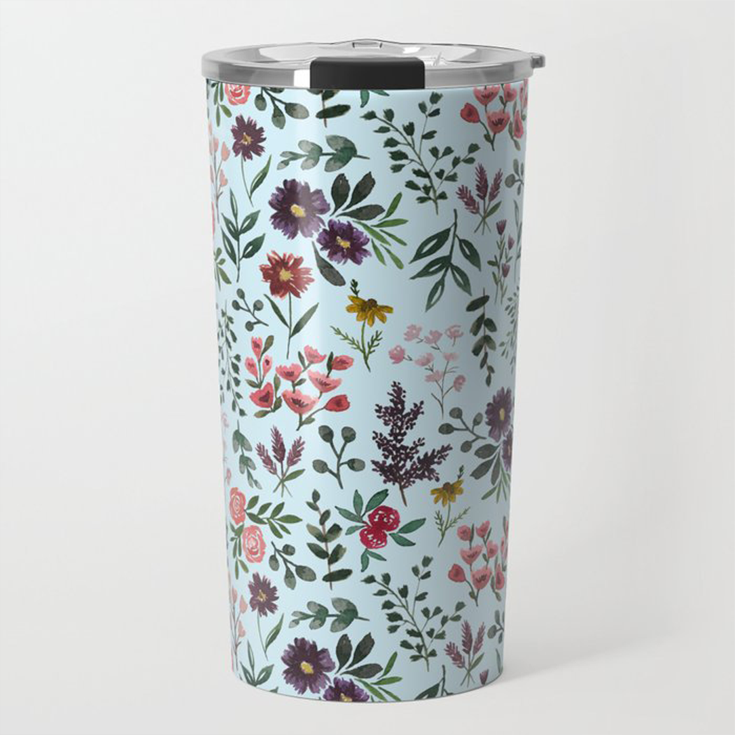 Bright Watercolor Flower - Blue - Travel Mug