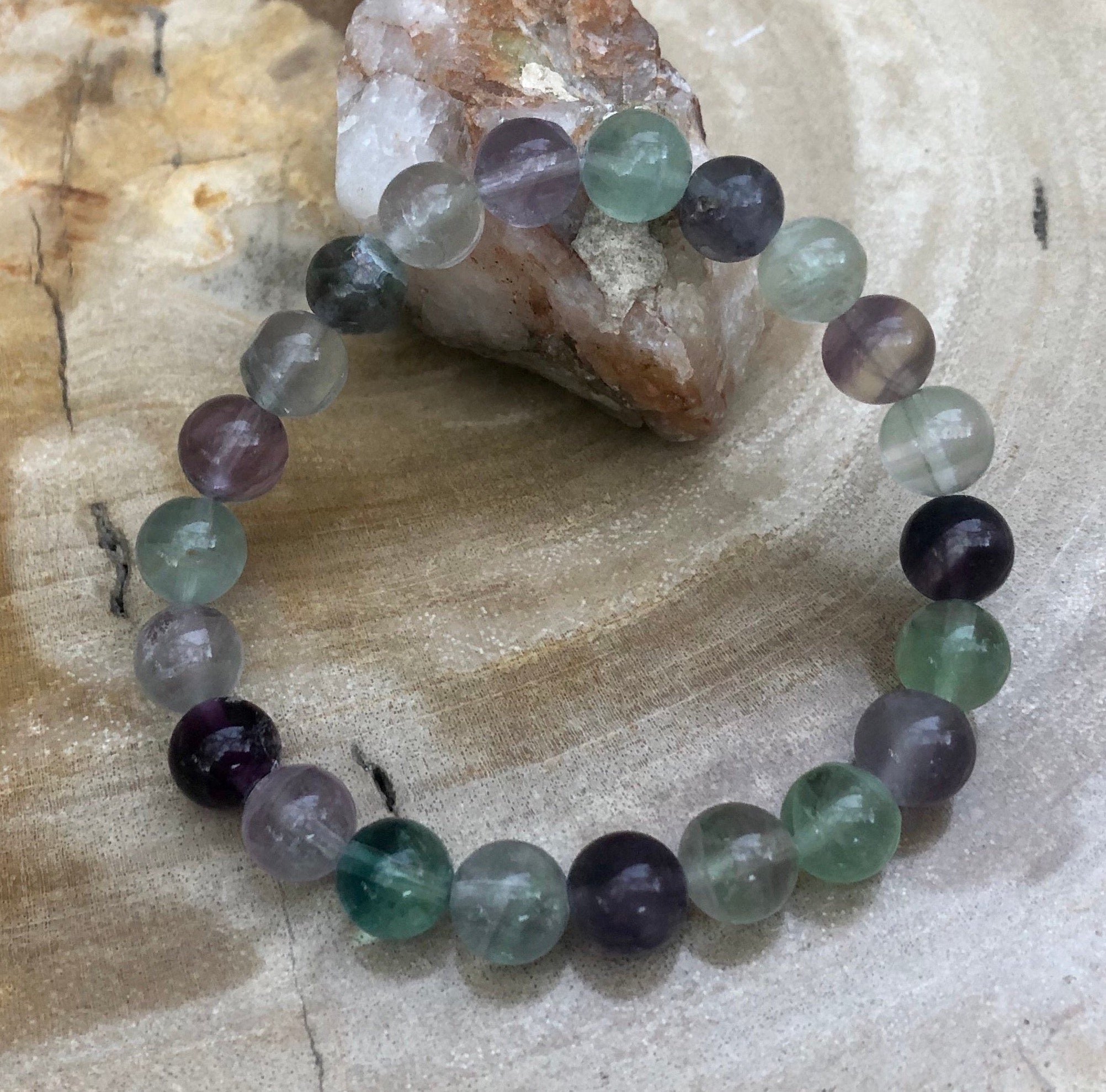 Rainbow Fluorite Stretch Bracelet Natural & Handmade Jewelry