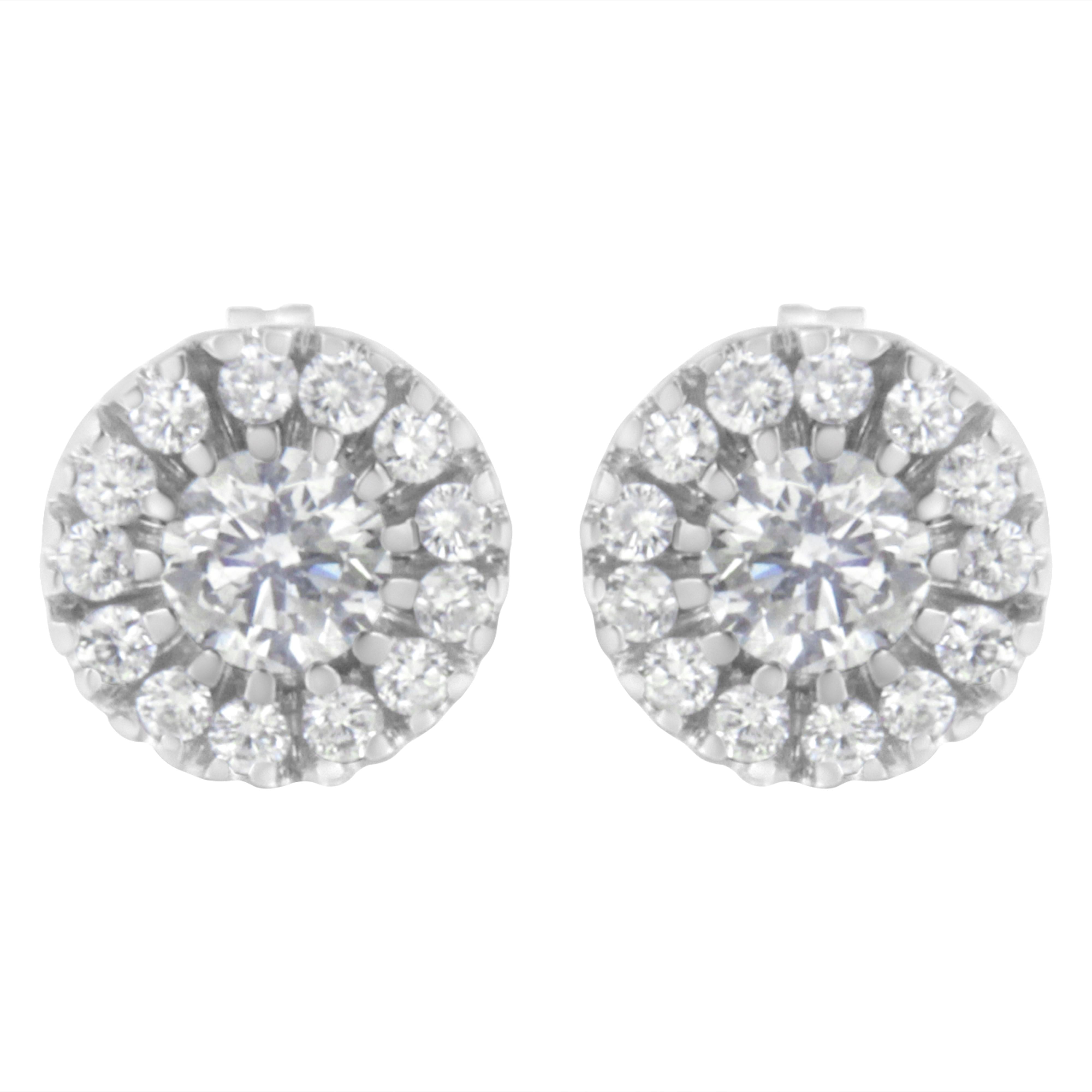 14k White Gold 1 cttw Diamond Halo Stud Earrings (I-J Clarity, I1-I2 Color)