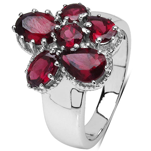 3.70 Carat Genuine Rhodolite .925 Sterling Silver Cluster Ring