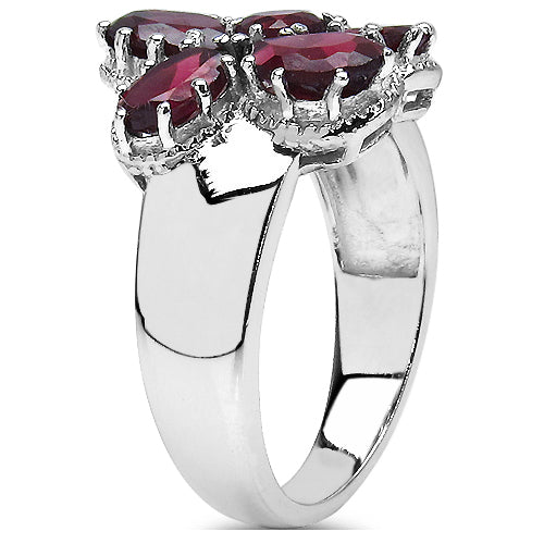 3.70 Carat Genuine Rhodolite .925 Sterling Silver Cluster Ring