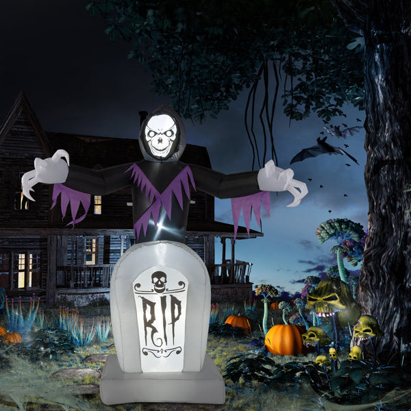 8ft Garden 3pcs LED String Lights Grim Reaper and Grave Inflatable
