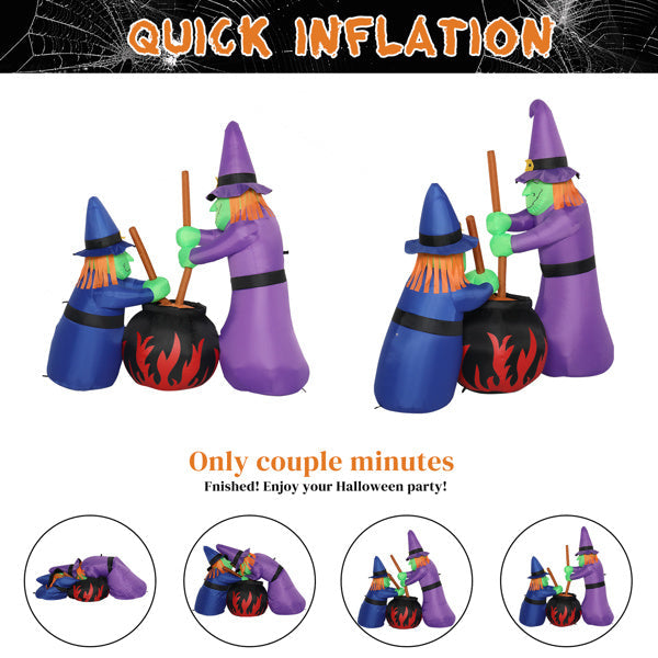 6ft Garden 5pcs LED String Lights Two Witches with Pots Inflatable