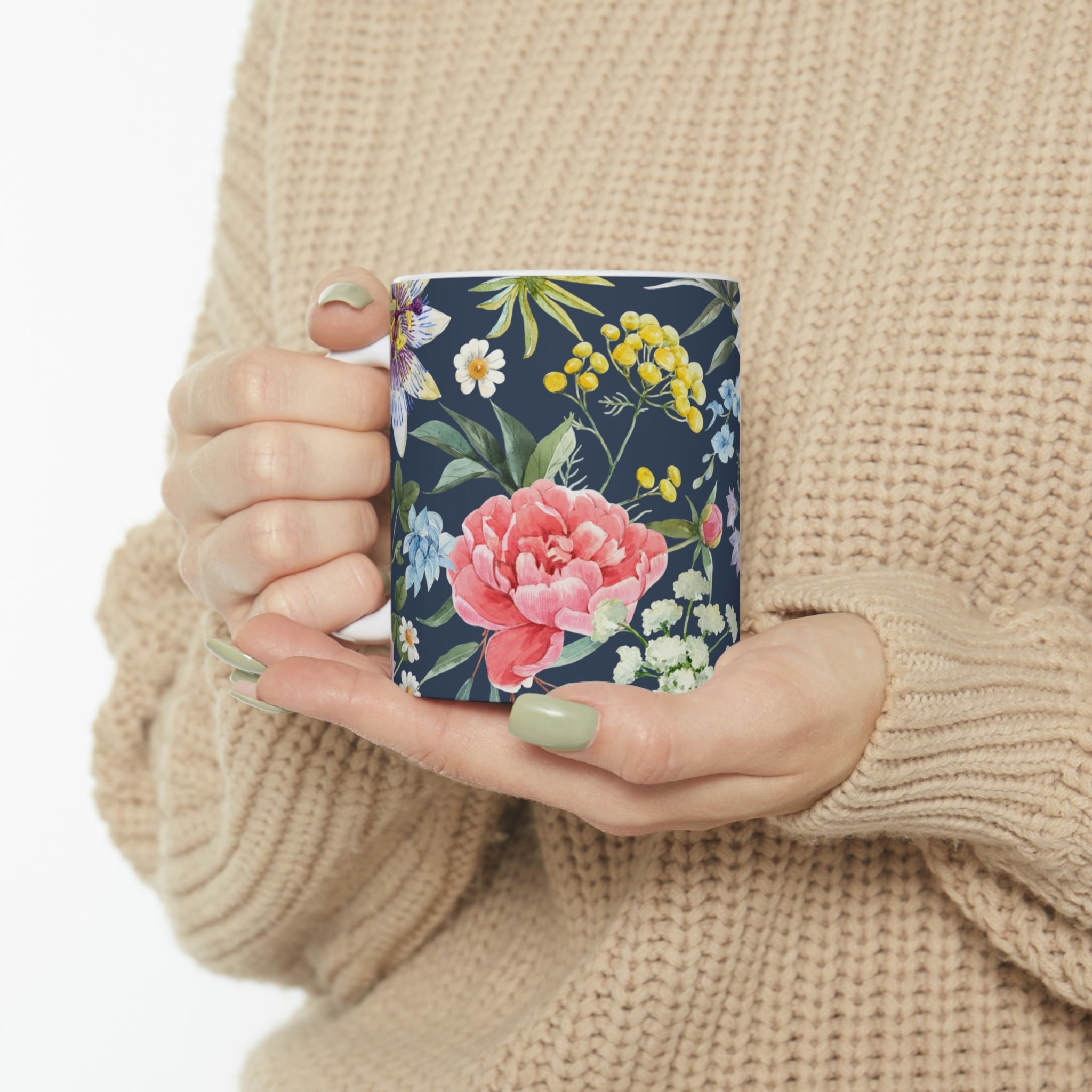 Navy Flora Coffee Tea Mug