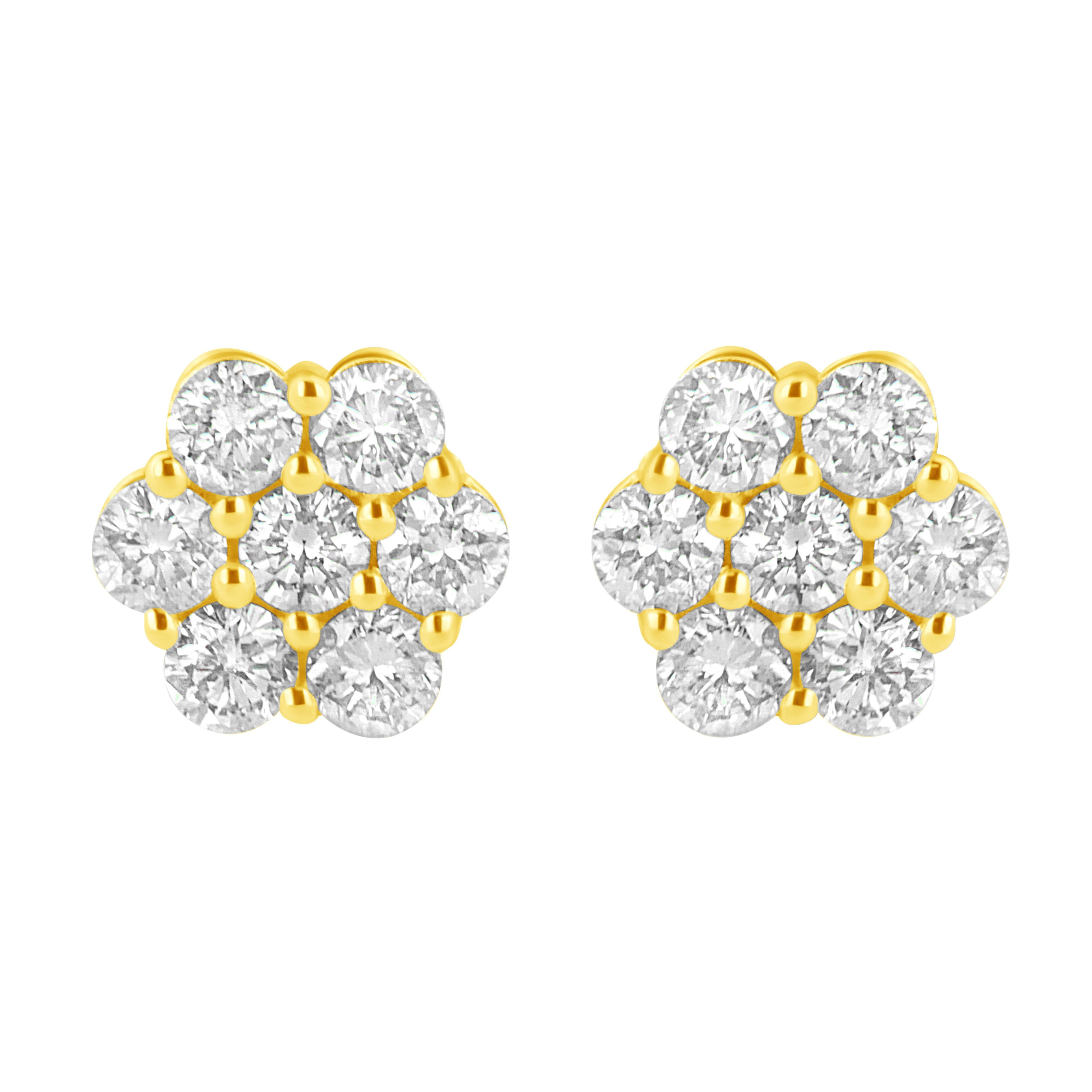 14K Yellow Gold 1.0 Cttw Diamond Flower Earring (J-K Color, I1-I2 Clarity)
