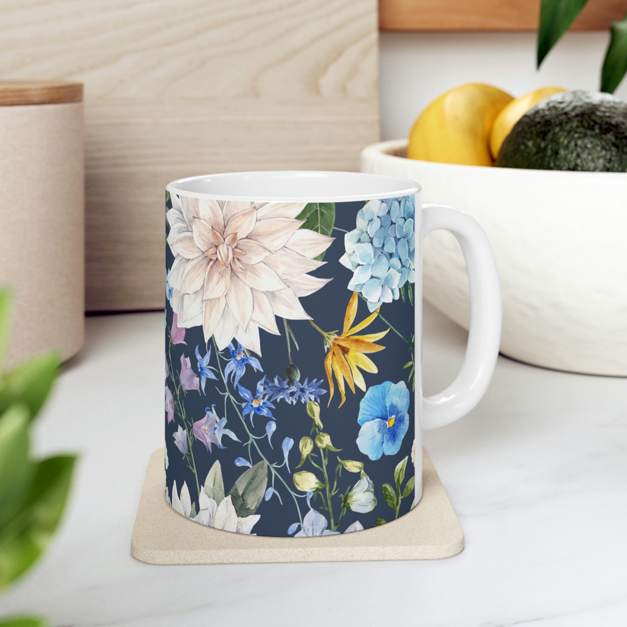 Navy Flora Coffee Tea Mug