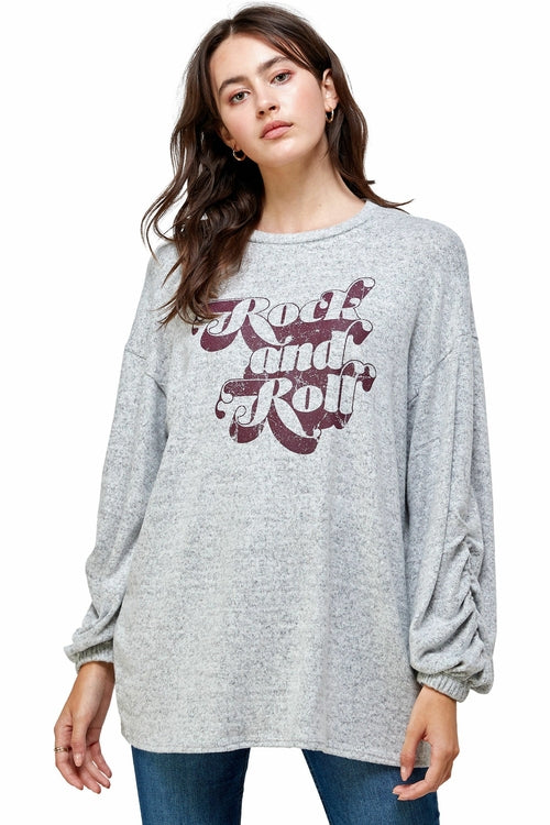 Brushed Knit Screen Print Loose Fit  Women's Sweat Shirt