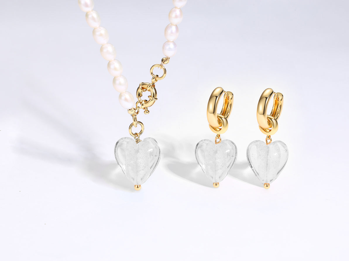 Esmée White Clear Glaze Heart Dangle Earrings