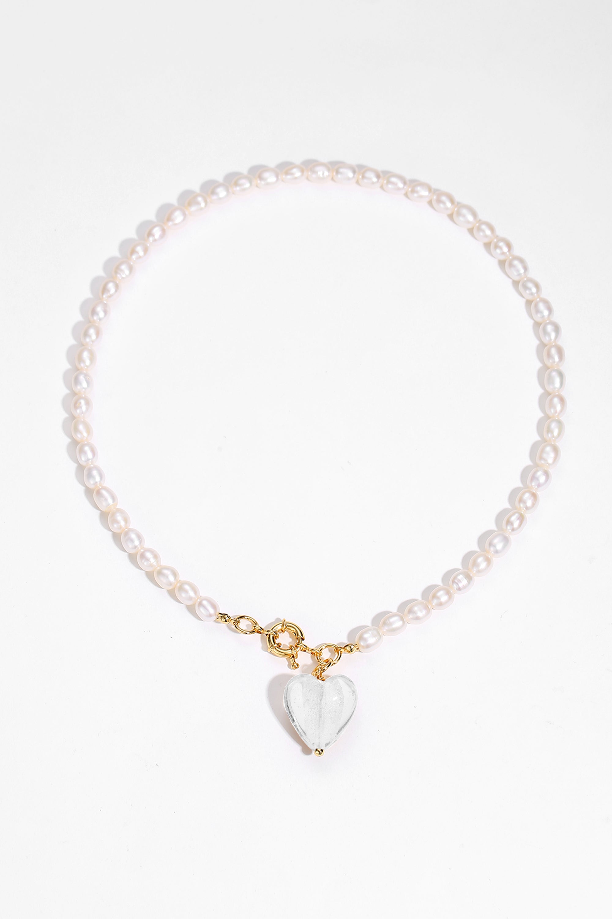Esmée White Clear Glaze Heart Pendant Pearl Necklace