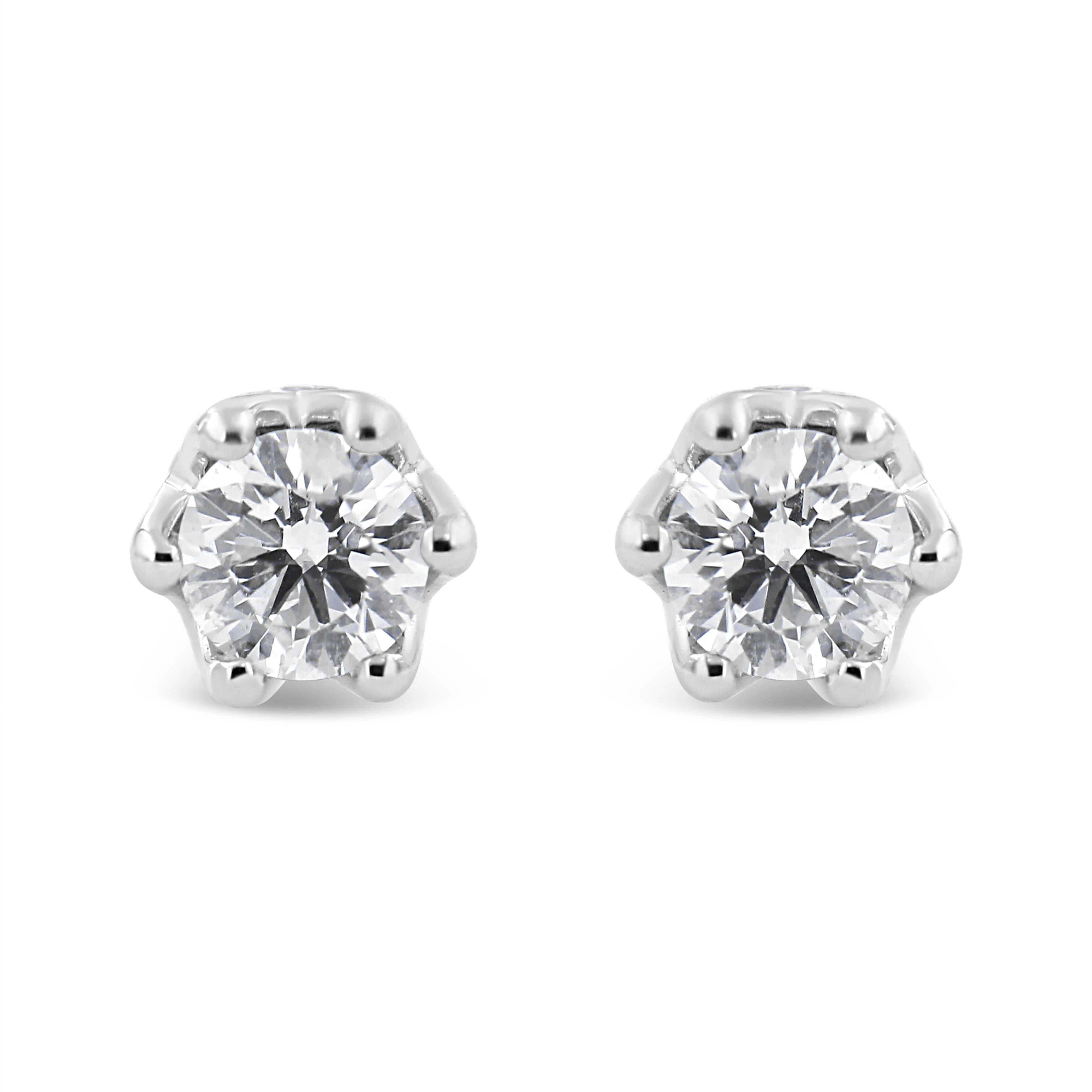 14K White Gold 1/2 Cttw Round Diamond Crown Stud Earring (I-J Color, I1-I2 Clarity)