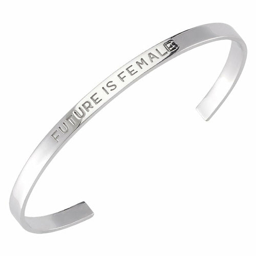 Future is Female Silver Engraved Bracelet Cuff