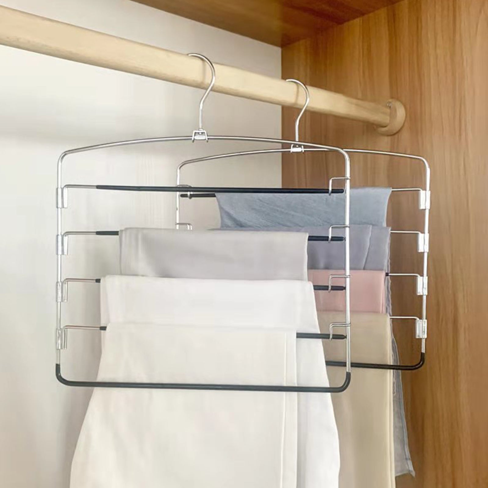 2PCS 5in1 Pants Clothes Hook Space Saving Hanger Drying Rack Hanger