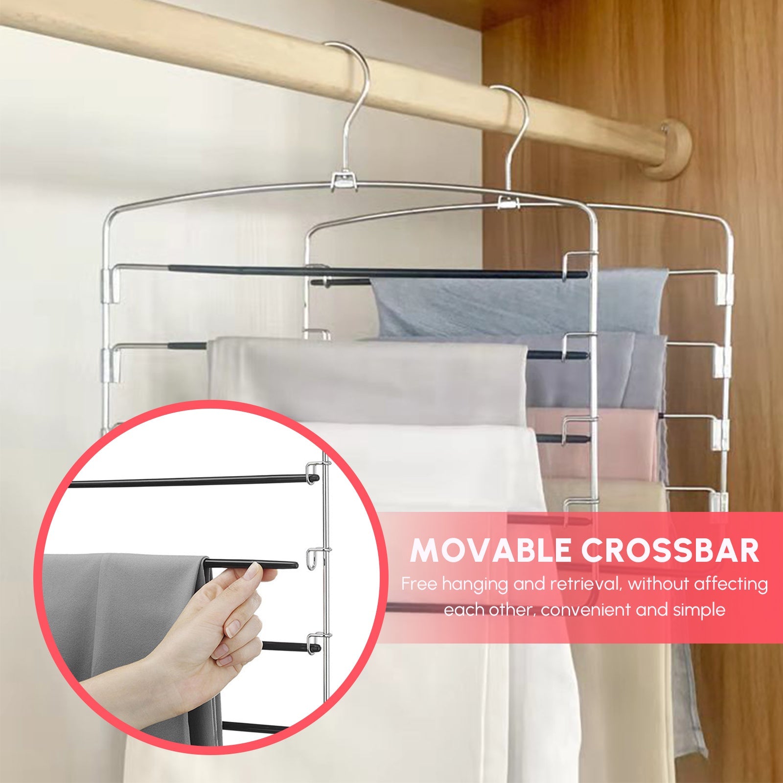 2PCS 5in1 Pants Clothes Hook Space Saving Hanger Drying Rack Hanger