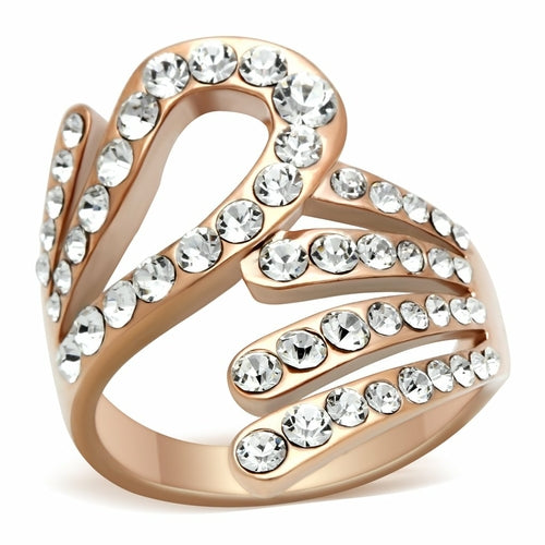 GL149 - IP Rose Gold(Ion Plating) Brass Ring with Top Grade Crystal