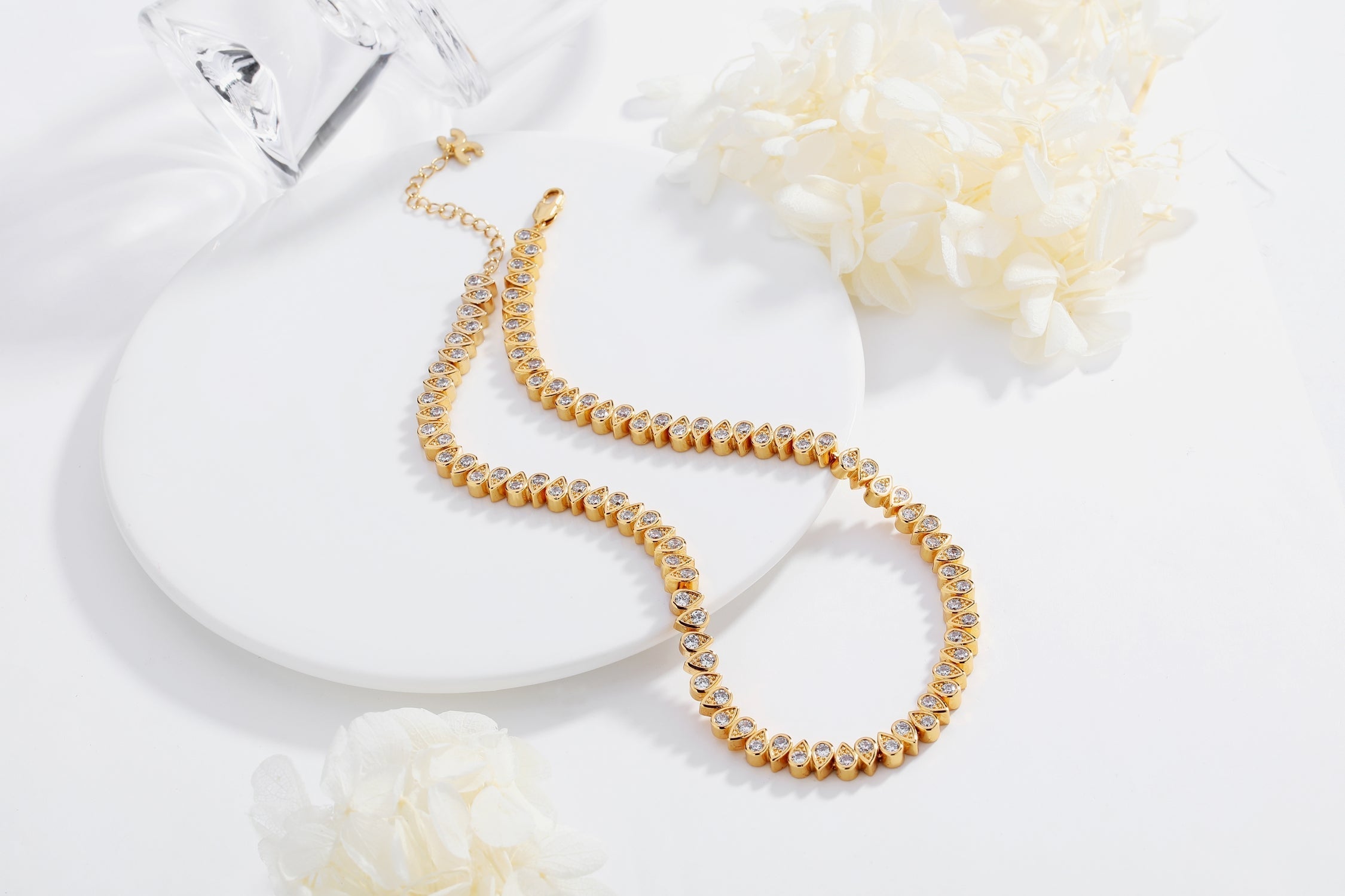 Gold Tear Shaped Zirconia  Tennis Choker  Necklace