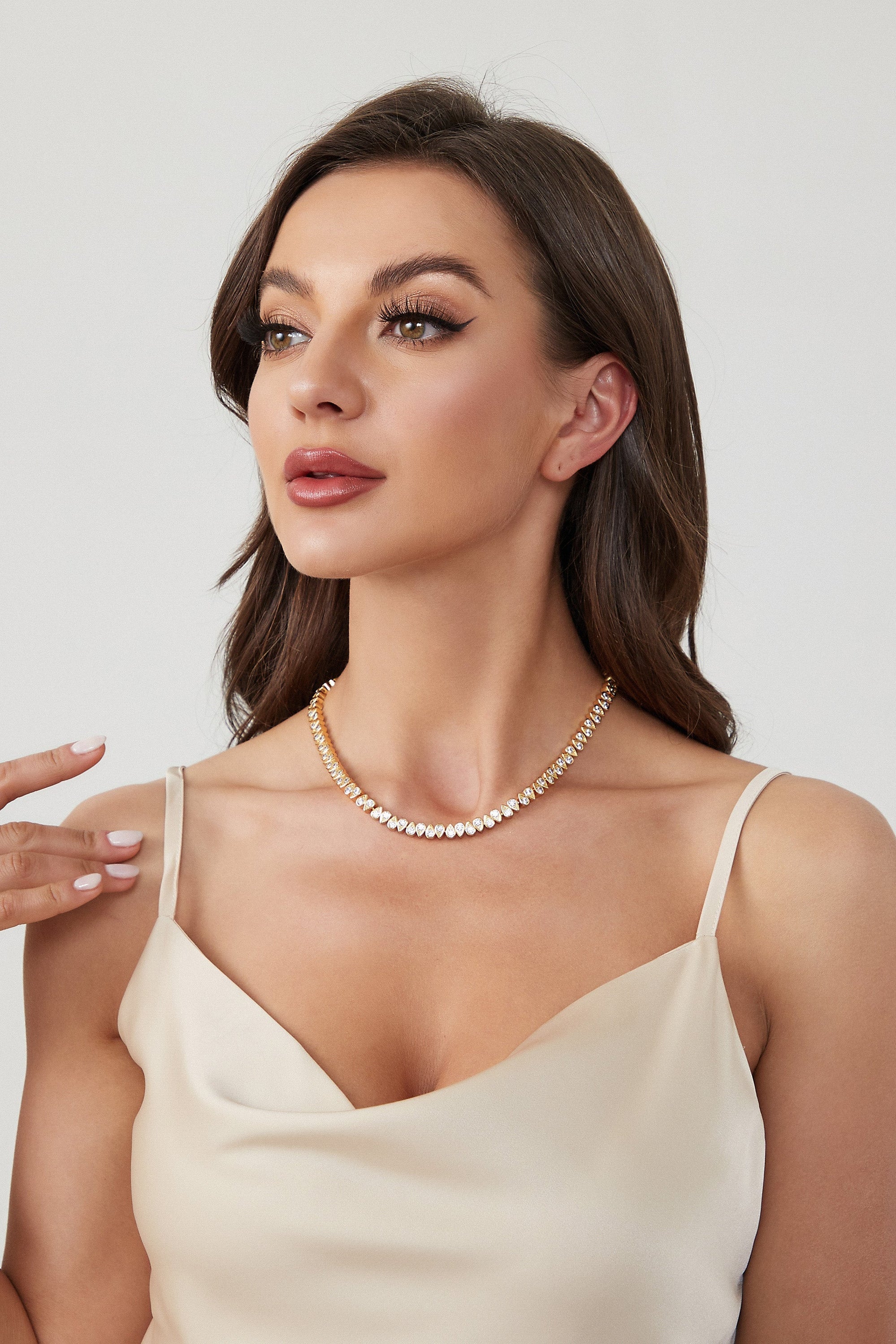 Gold Tear Shaped Zirconia  Tennis Choker  Necklace