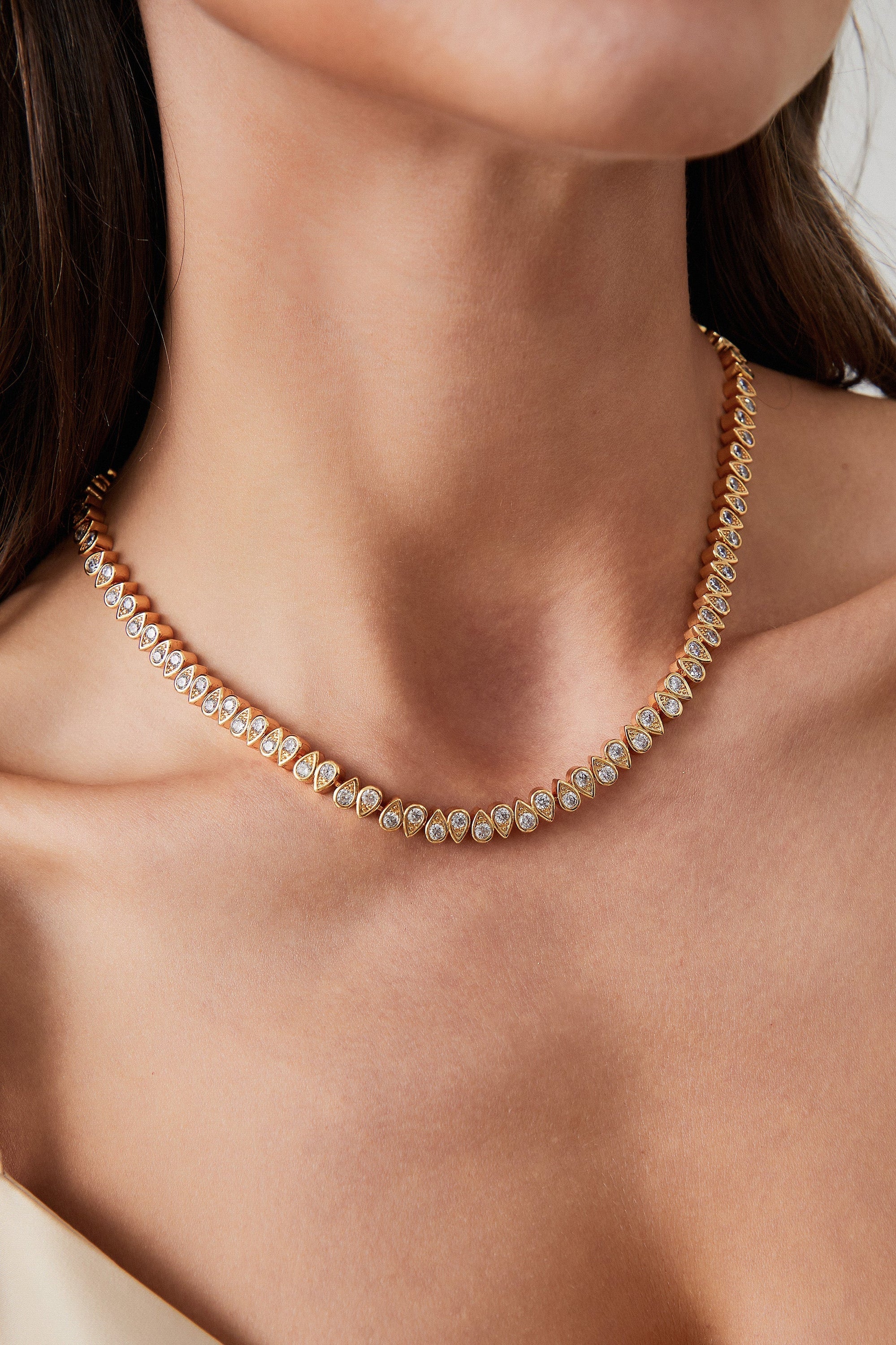 Gold Tear Shaped Zirconia  Tennis Choker  Necklace