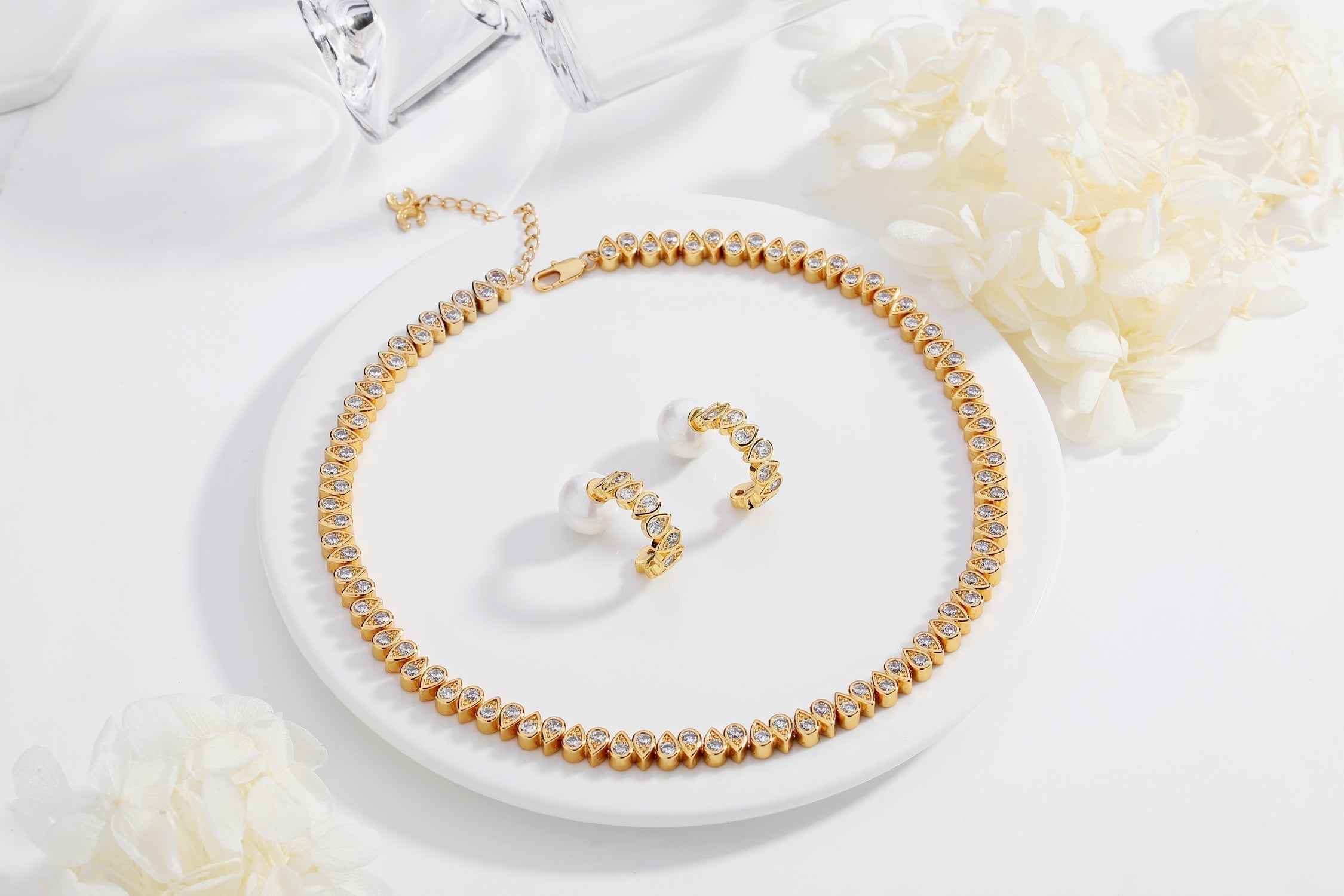 Gold Tear Shaped Zirconia  Tennis Choker  Necklace