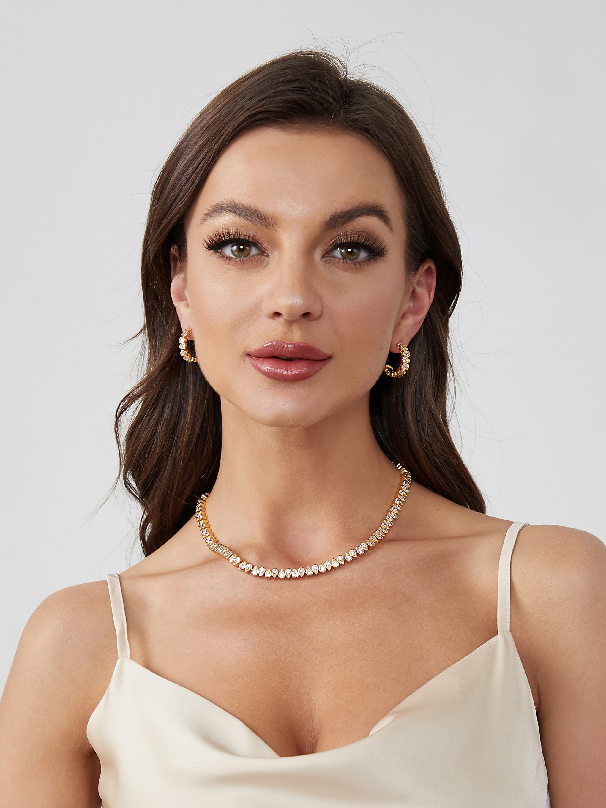 Gold Tear Shaped Zirconia  Tennis Choker  Necklace