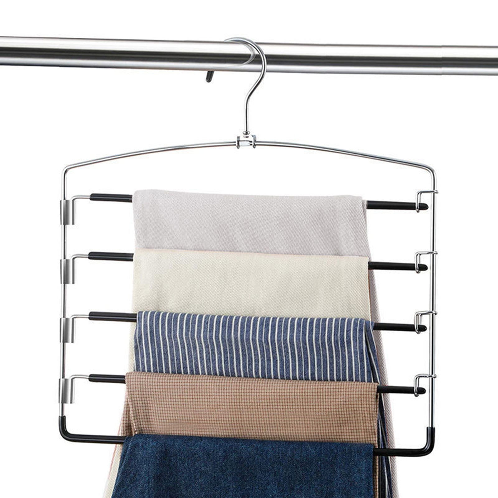 2PCS 5in1 Pants Clothes Hook Space Saving Hanger Drying Rack Hanger