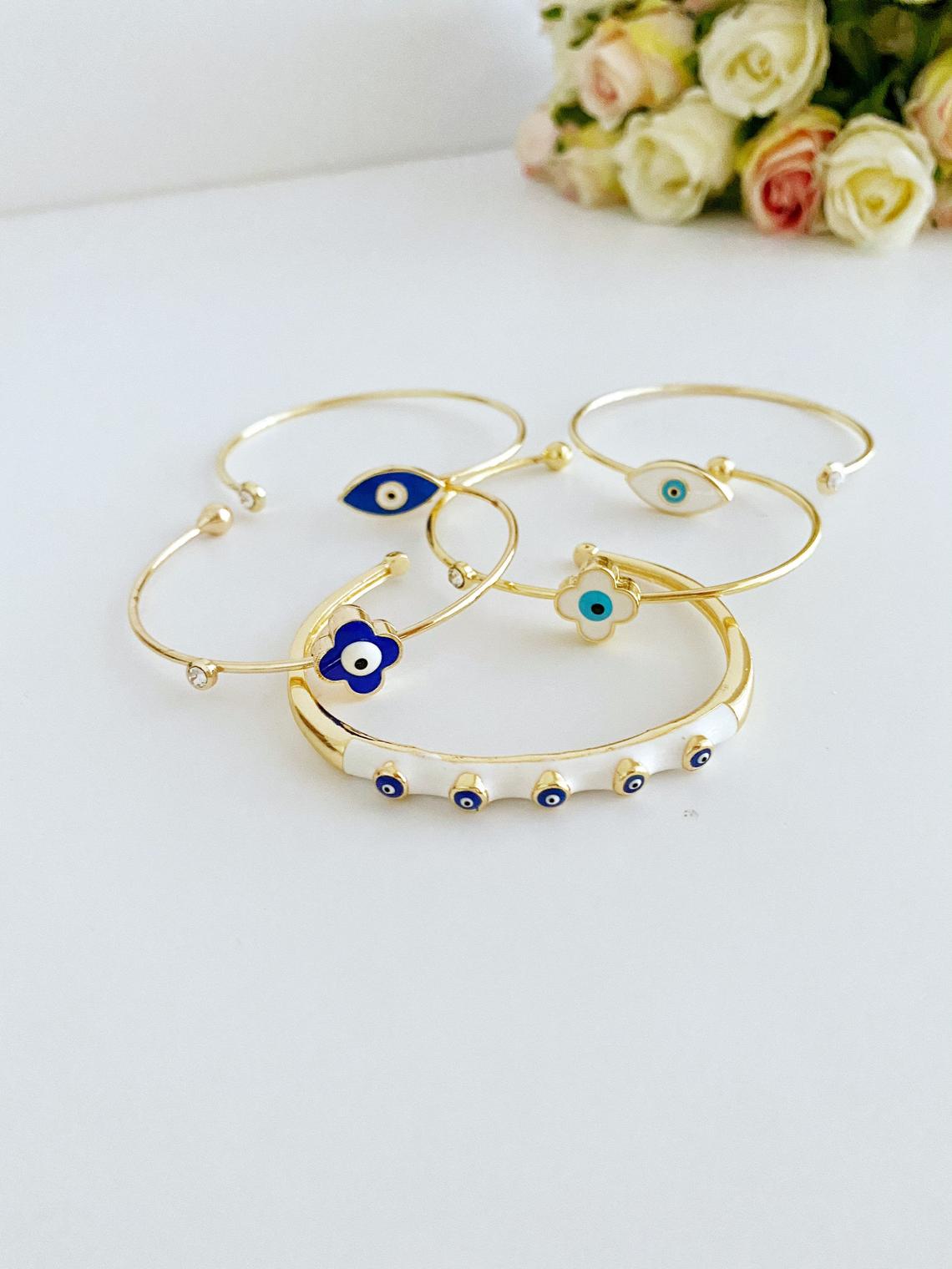 Evil Eye Cuff Bracelet, Gold Bangle Bracelet, Elegant Cuff