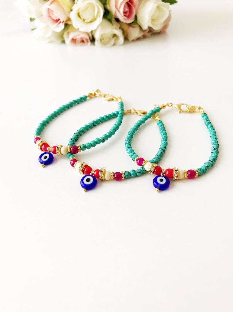 Seed Beads Bracelet, Blue Evil Eye Bead, Dainty Bracelet